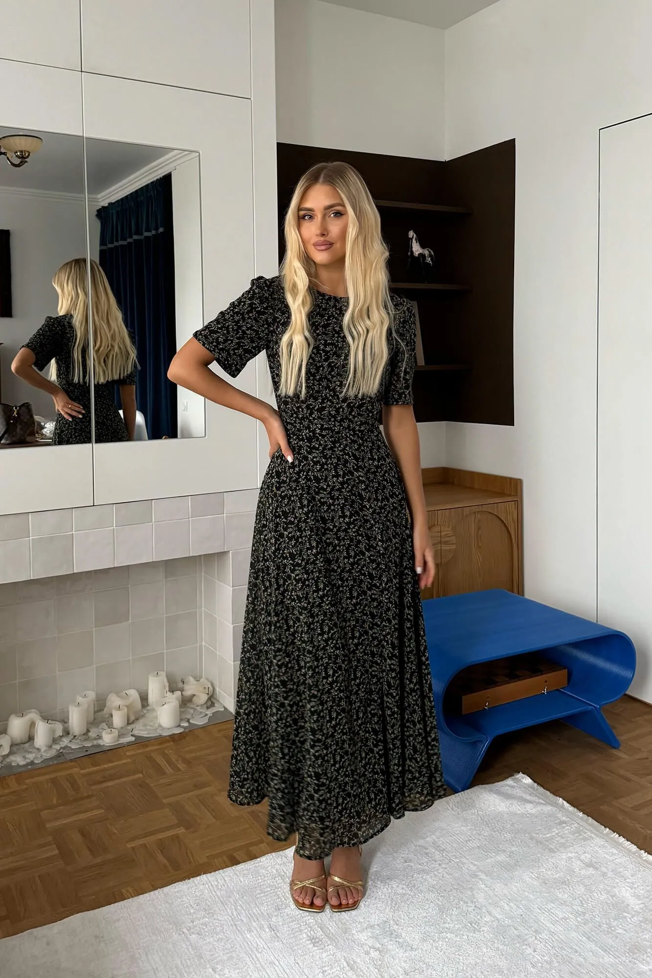 Short Sleeve Floral Midi Dress