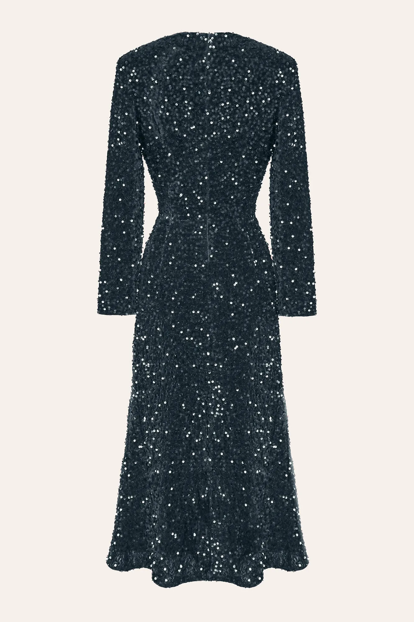 Sequin Decorated Velvet Long Sleeve Midi Dress