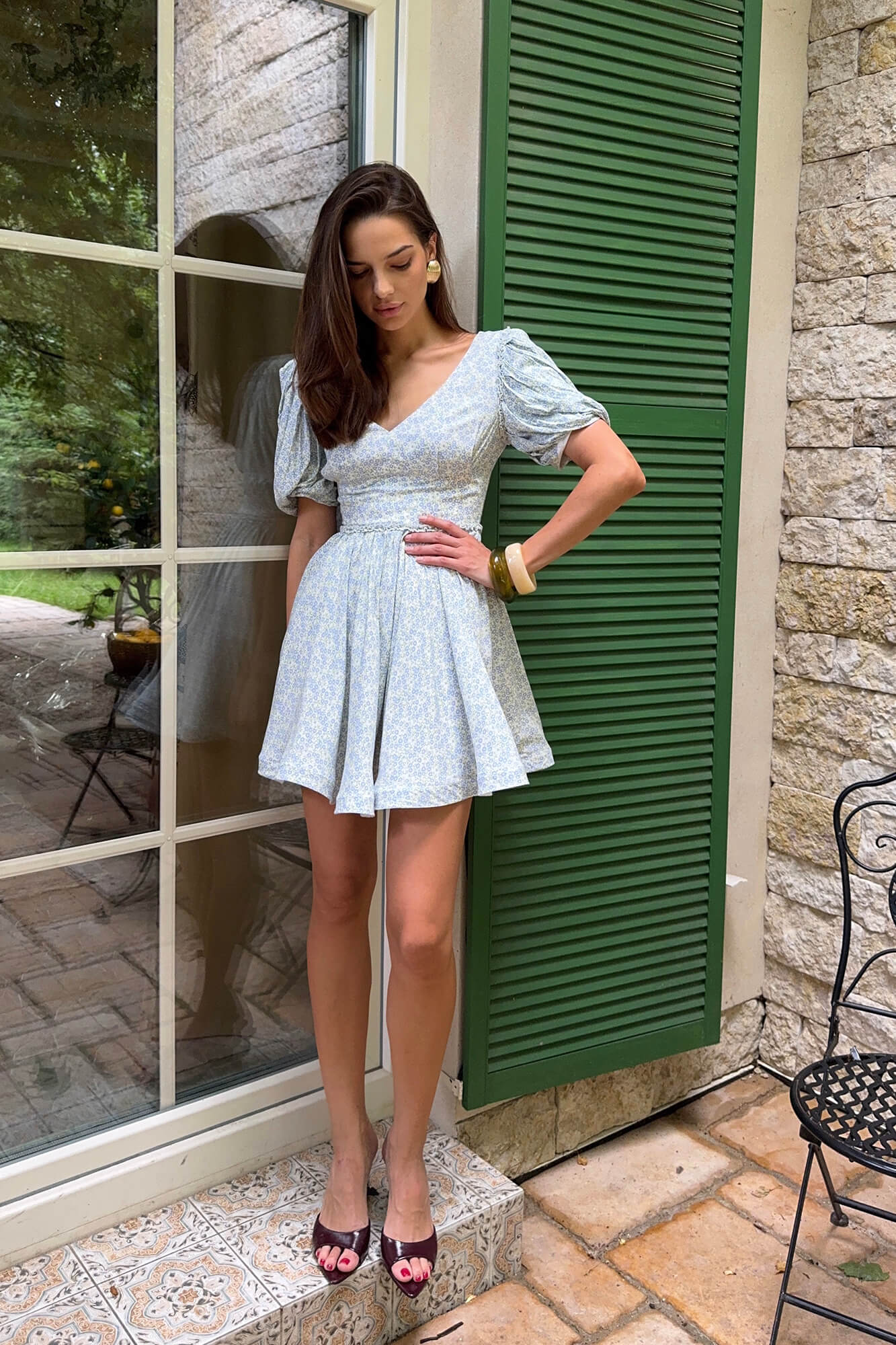 Pleated Sleeve Full Skirt Mini Dress