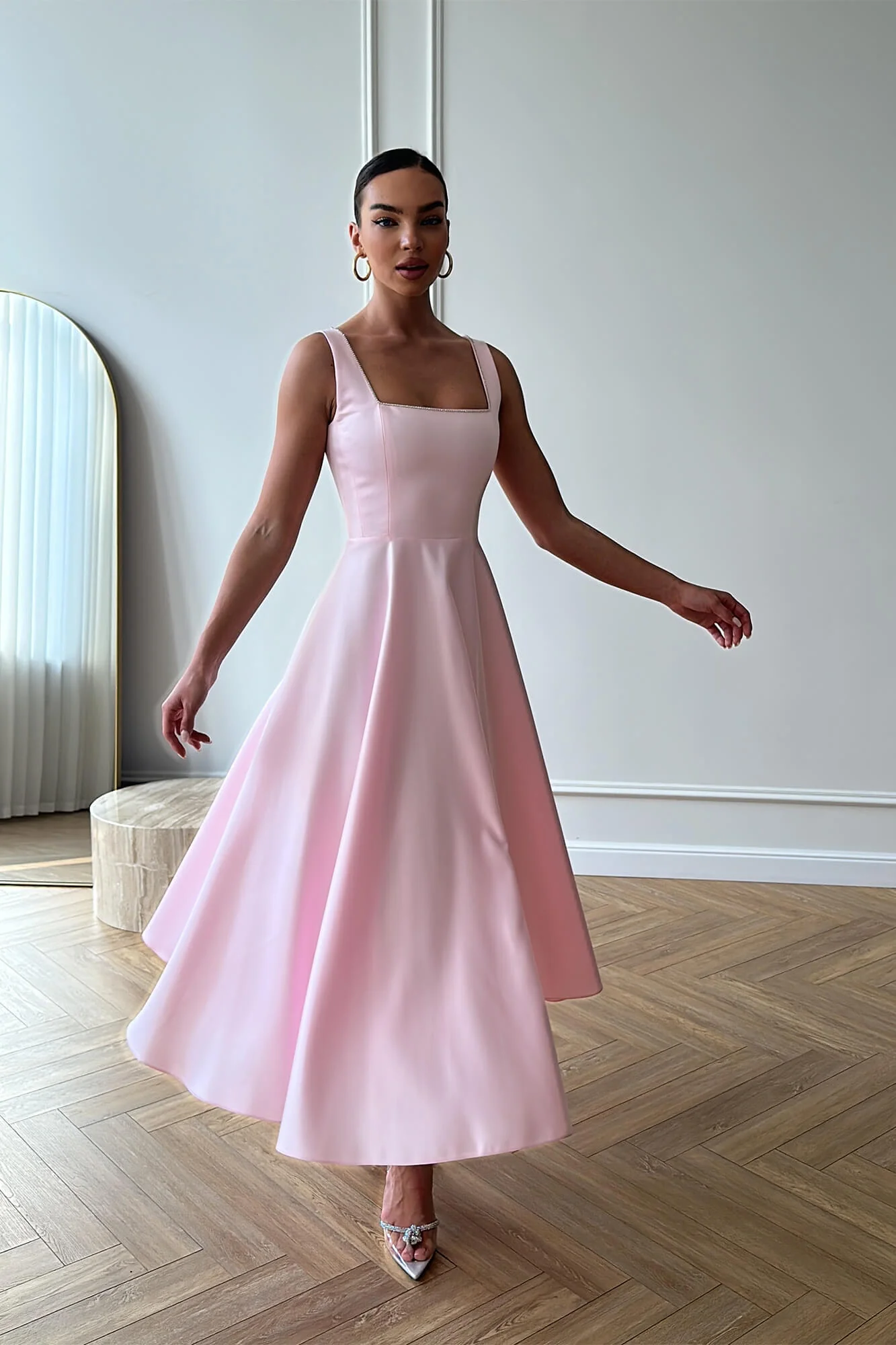 Strap Decorated Bodice Midi Dress
