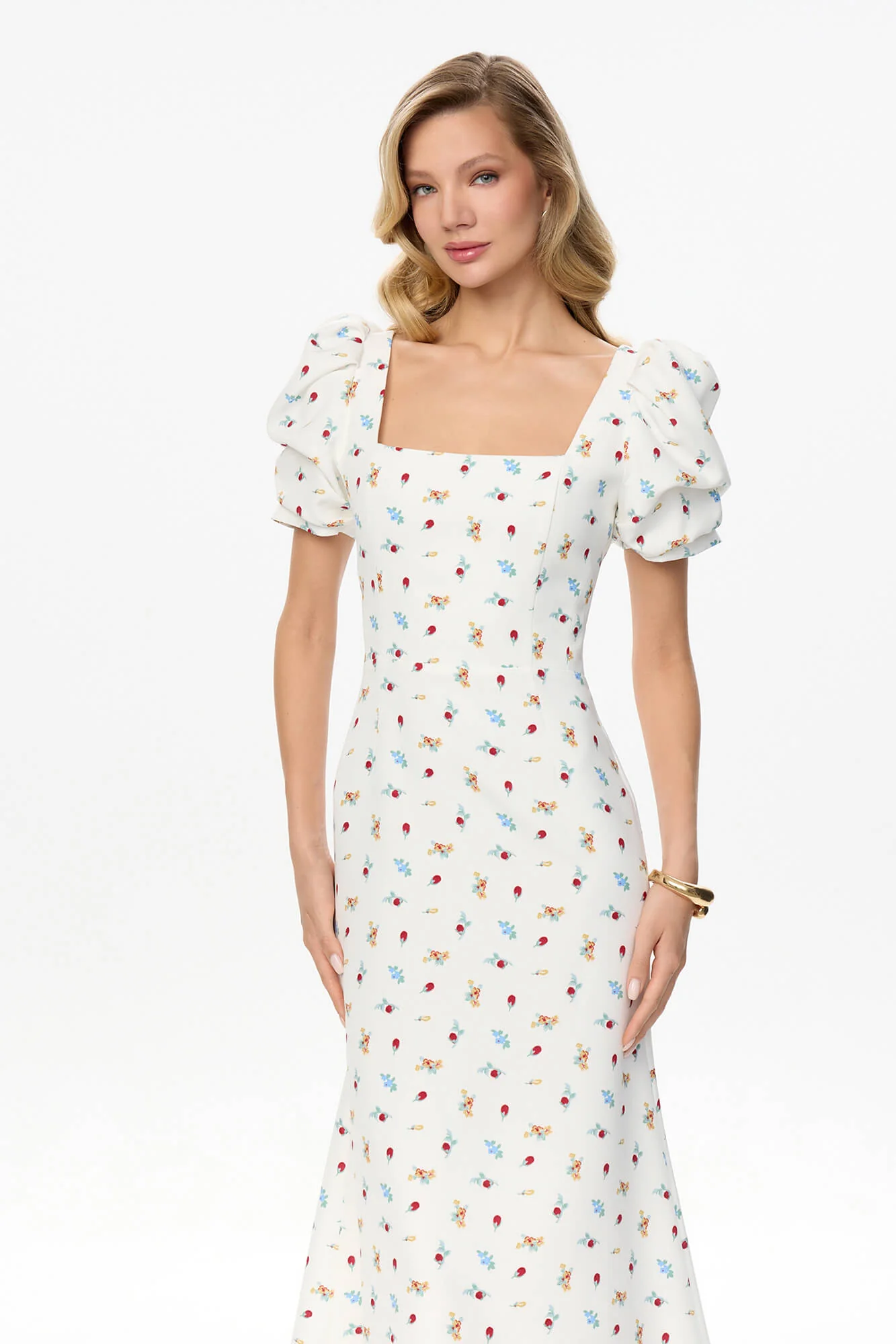 Godet Silhouette Square Neck Midi Dress