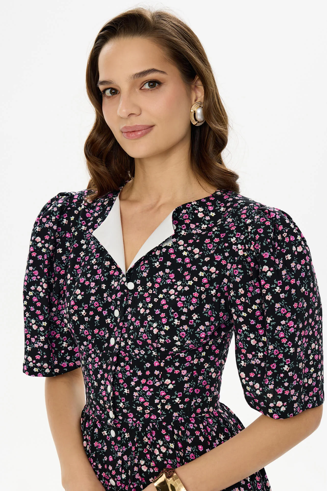 Short Sleeve Buttoned Mini Dress