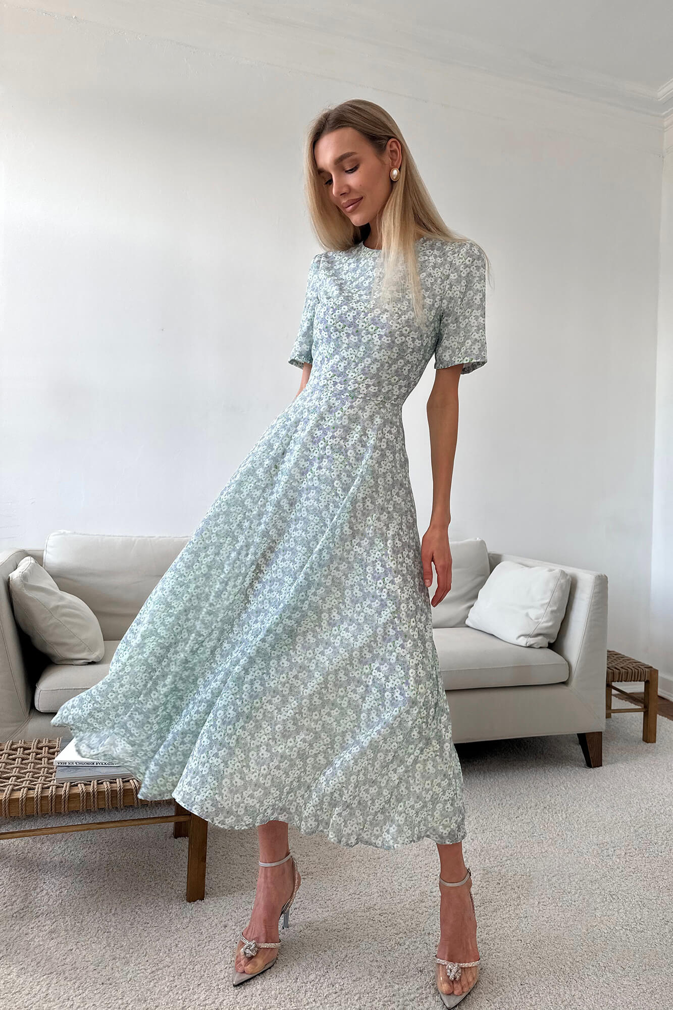 Short Sleeve Floral Midi Dress