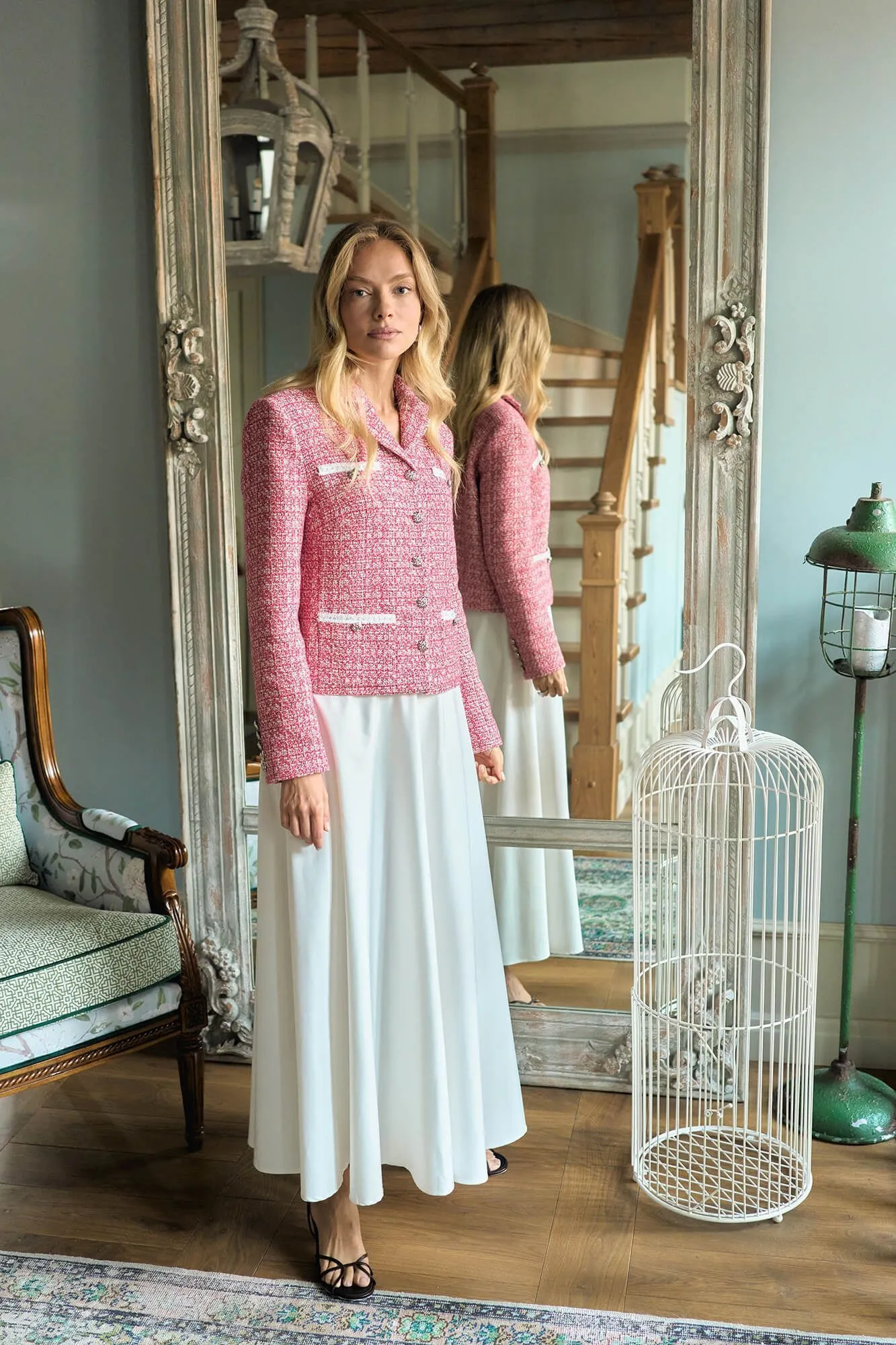 Single Breasted Velvet Trim Plaid Jacket