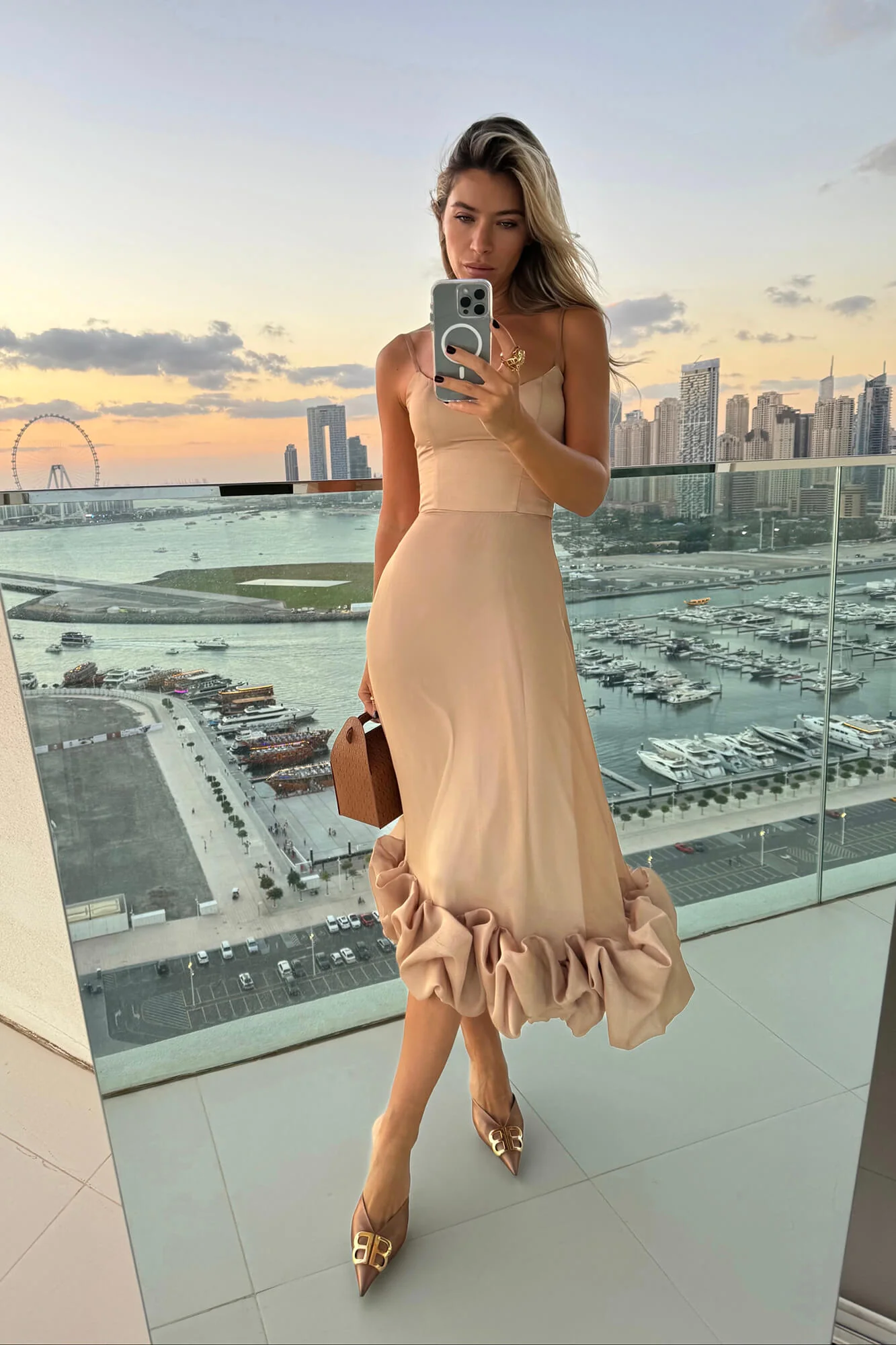 Flounce Bustier Midi Dress