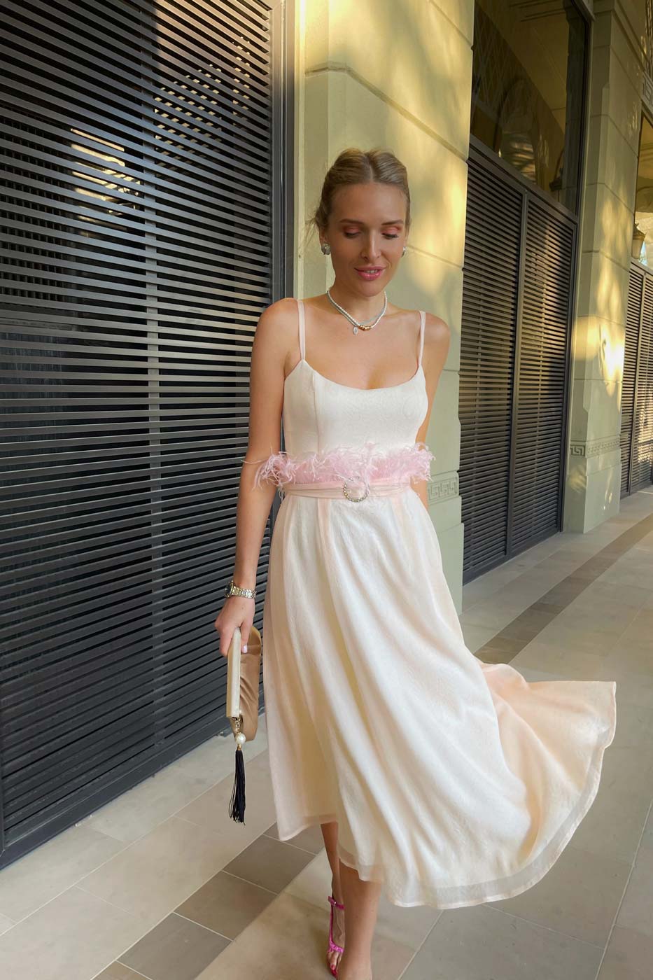 Bustier Dress with Feather Detail belt