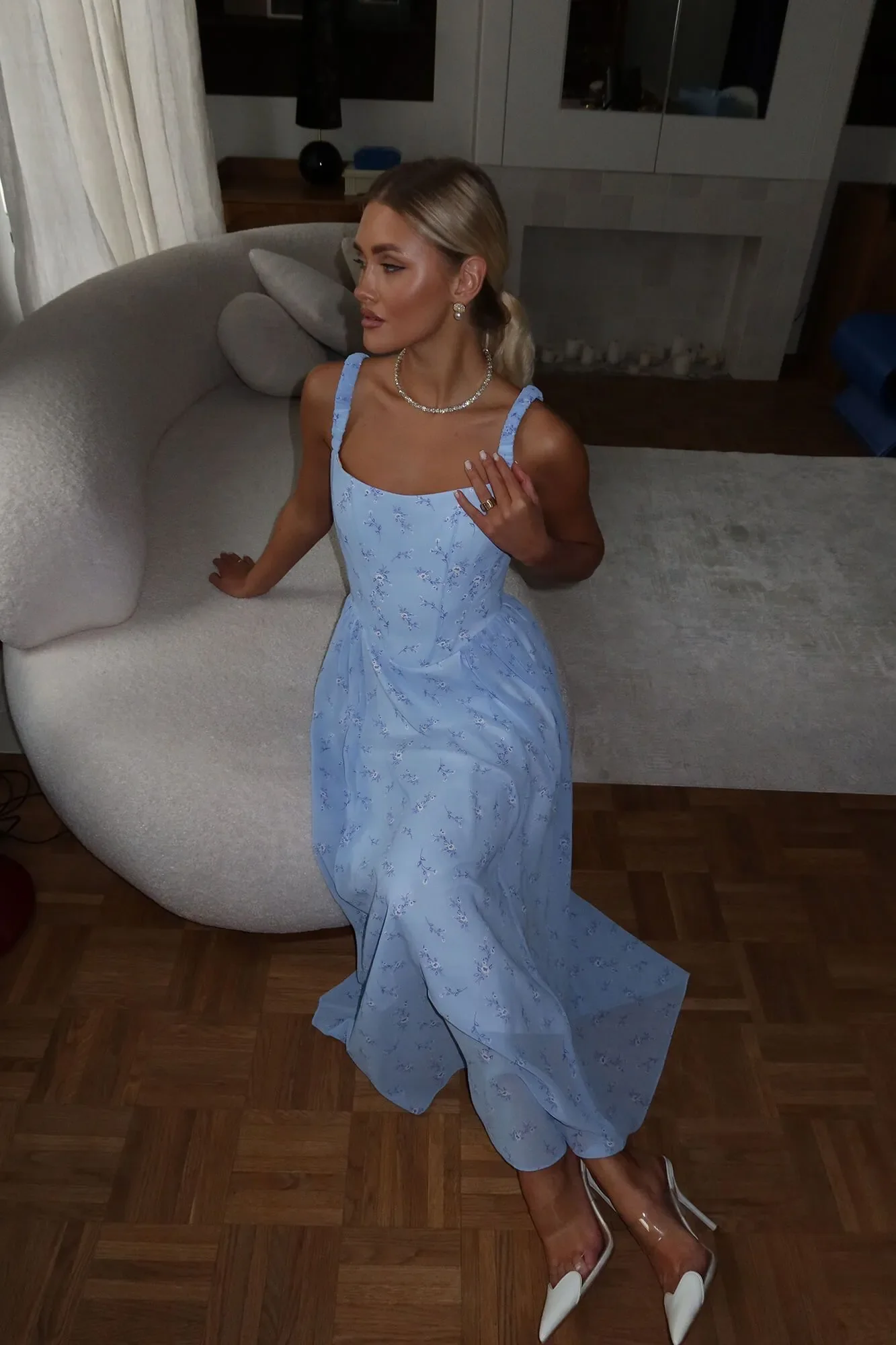 Strap Midi Dress with Corset-Style Bodice