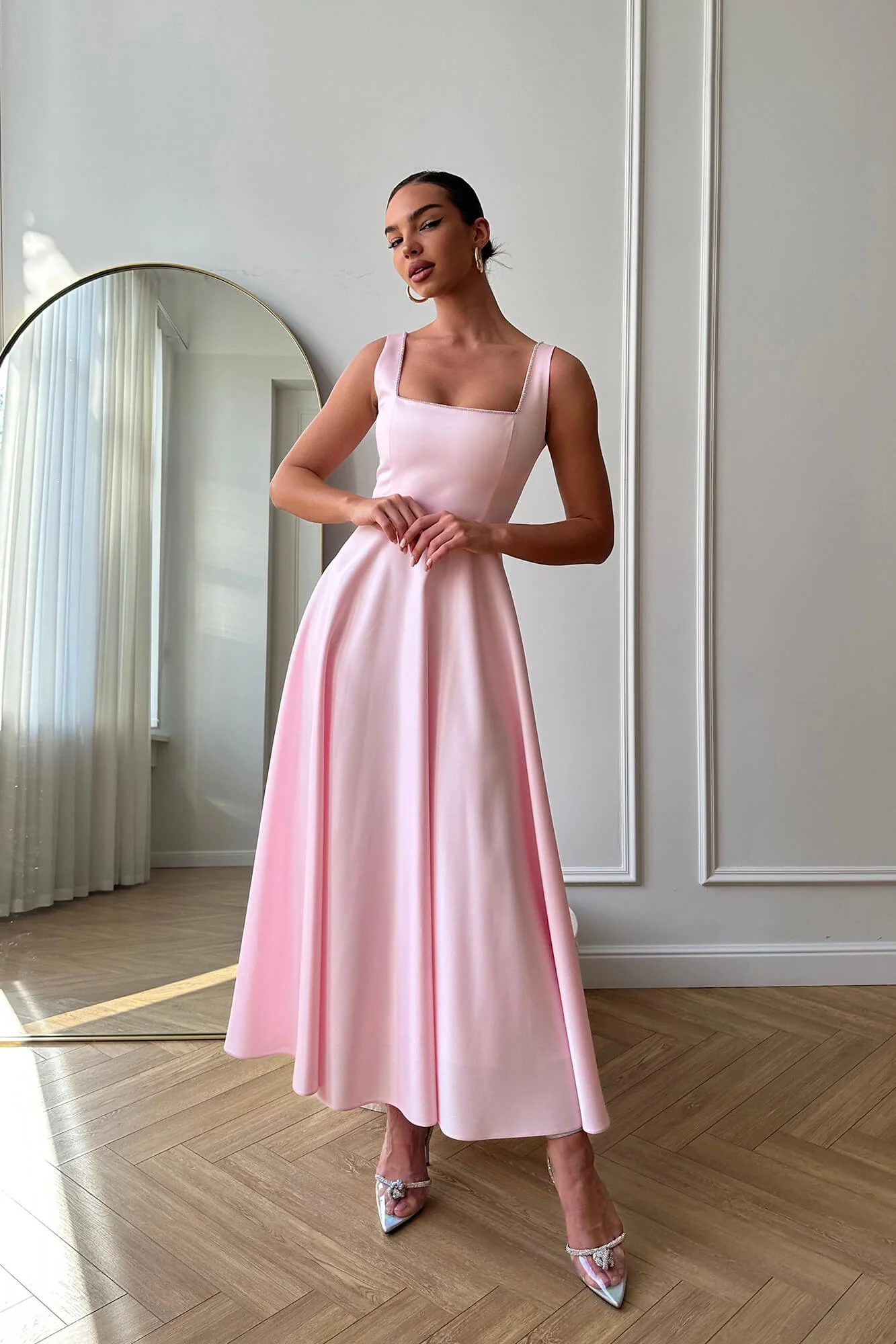 Strap Decorated Bodice Midi Dress