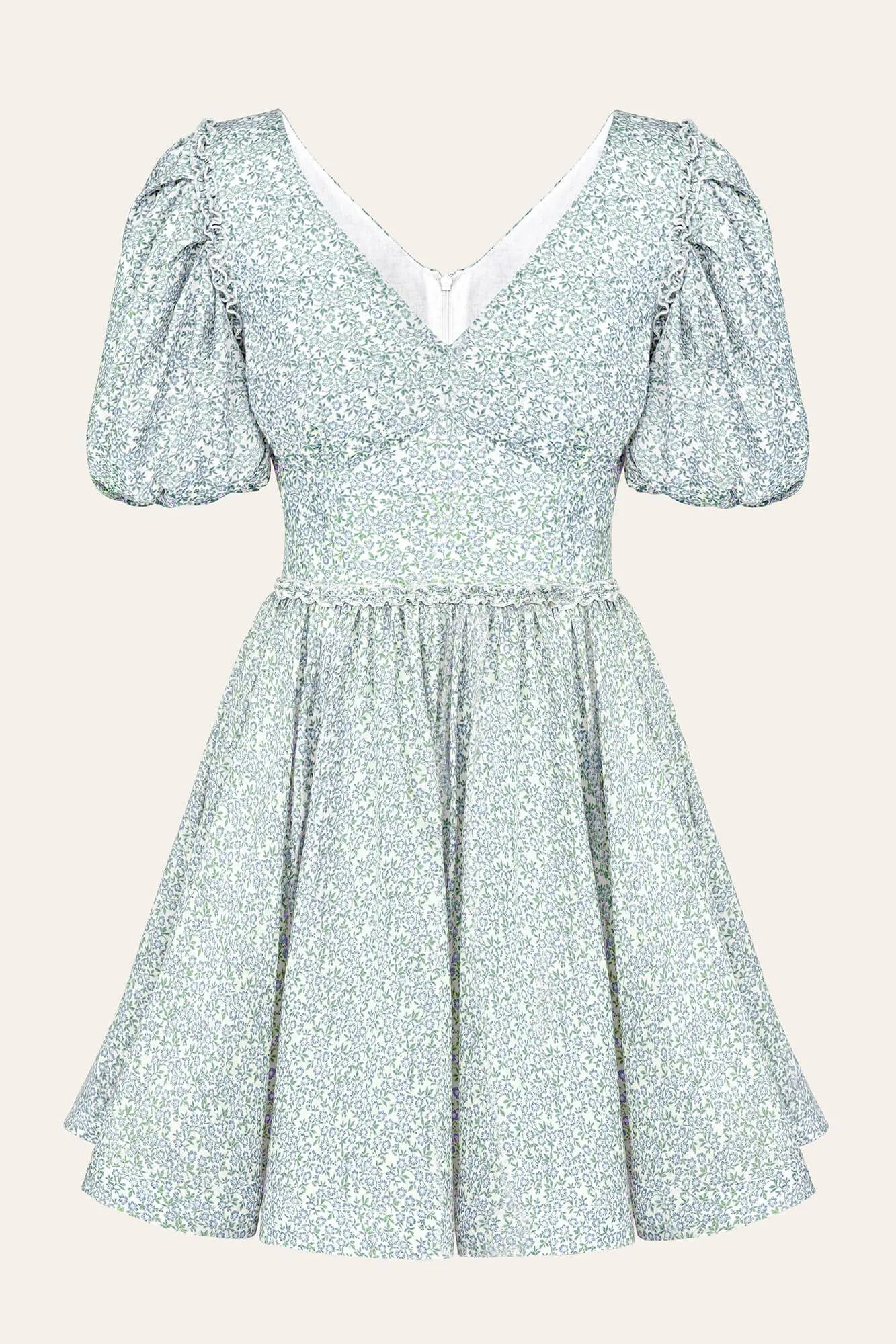 Pleated Sleeve Full Skirt Mini Dress