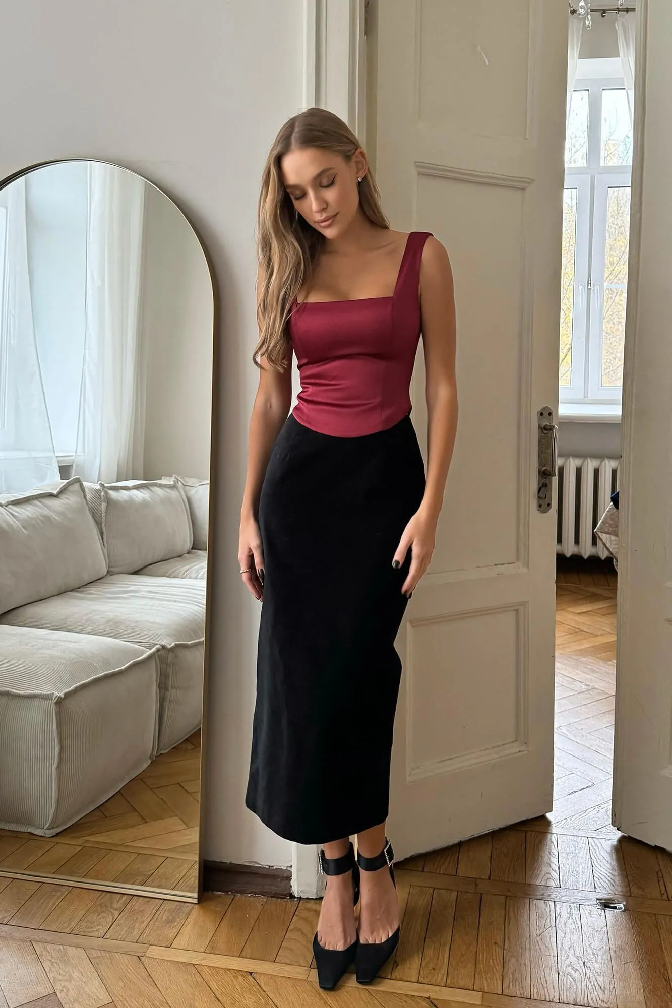 Satin Square Neck Top with removable rose