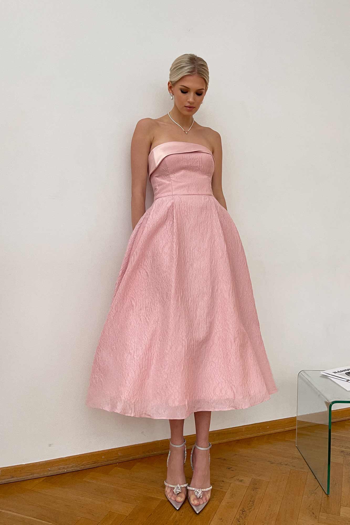 Jacquard Midi Dress with Satin Turn-up