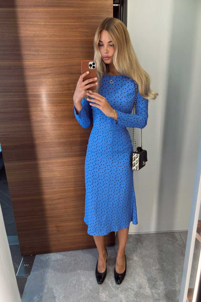 Godet Silhouette Long Sleeve Midi Dress