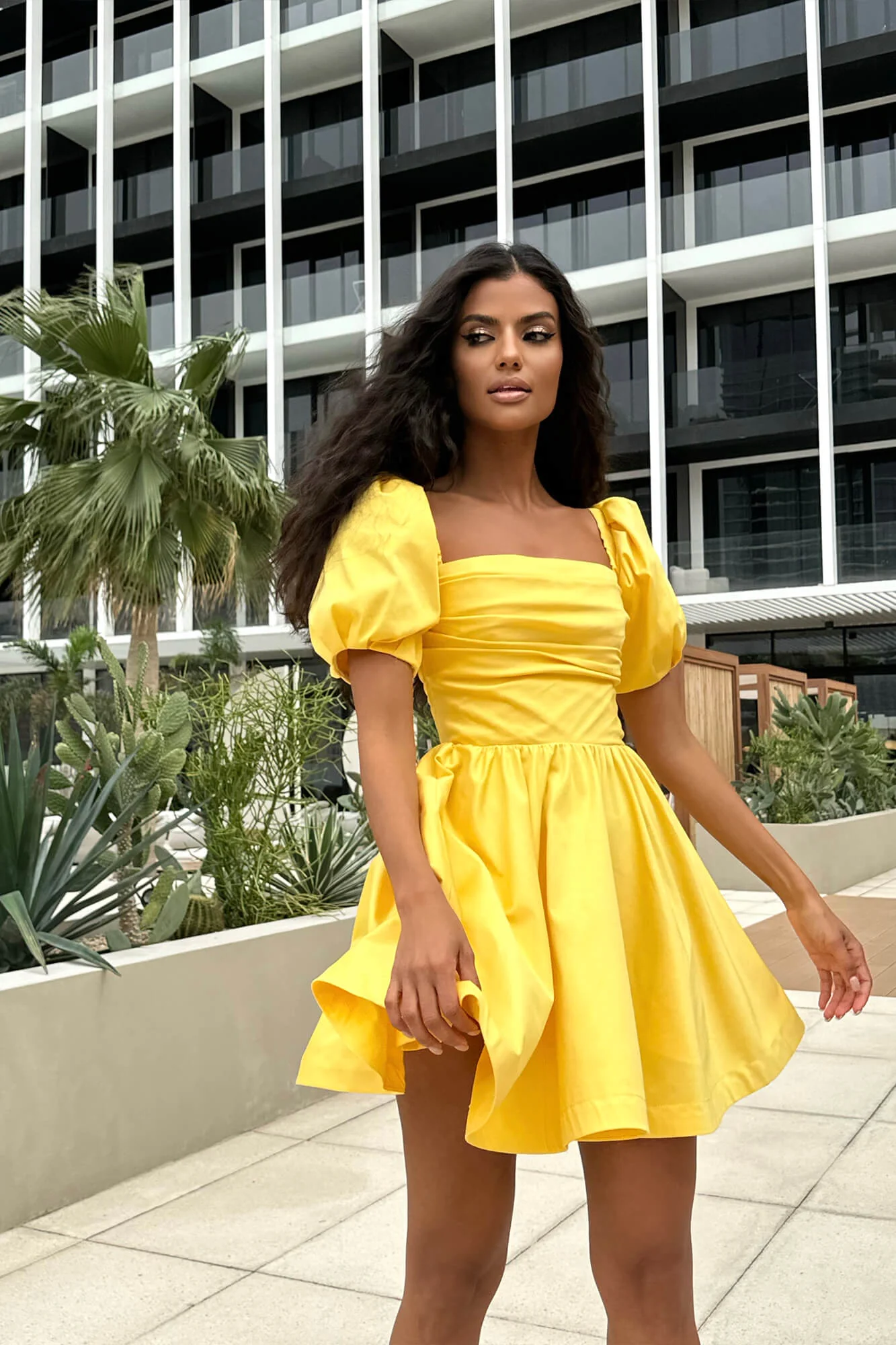Puffy Sleeve Draped Bodice Mini Dress