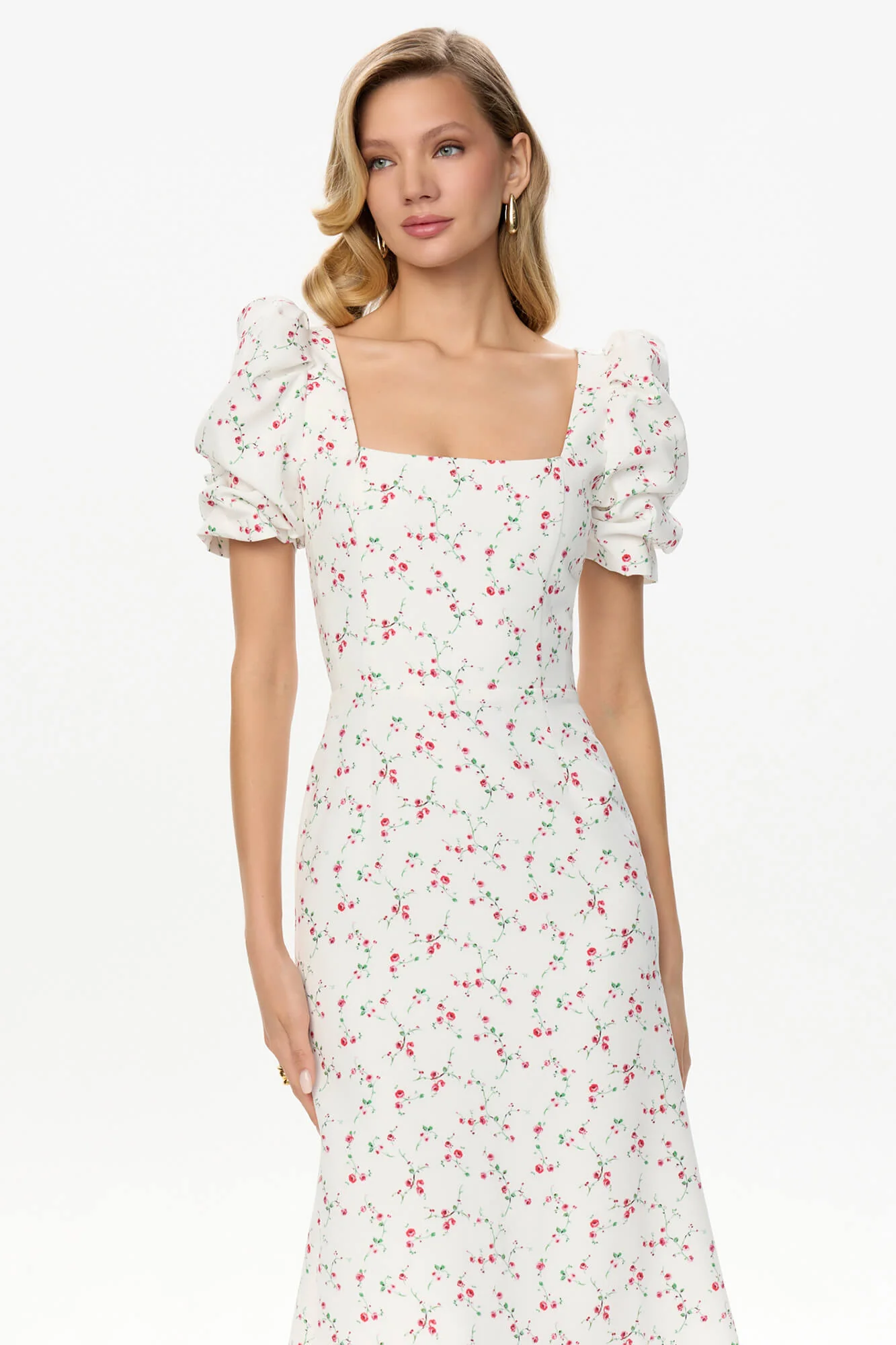 Godet Silhouette Square Neck Midi Dress