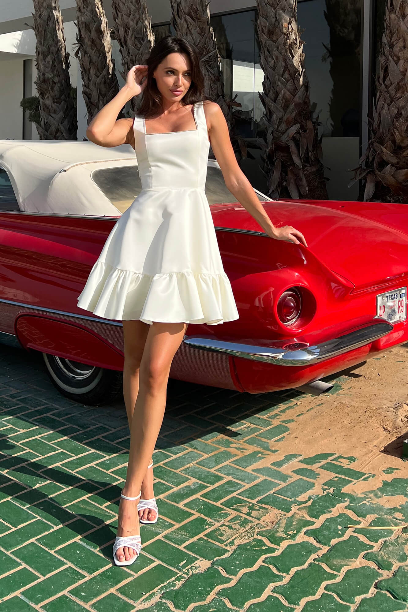 Bottom Flounced Strap Mini Dress