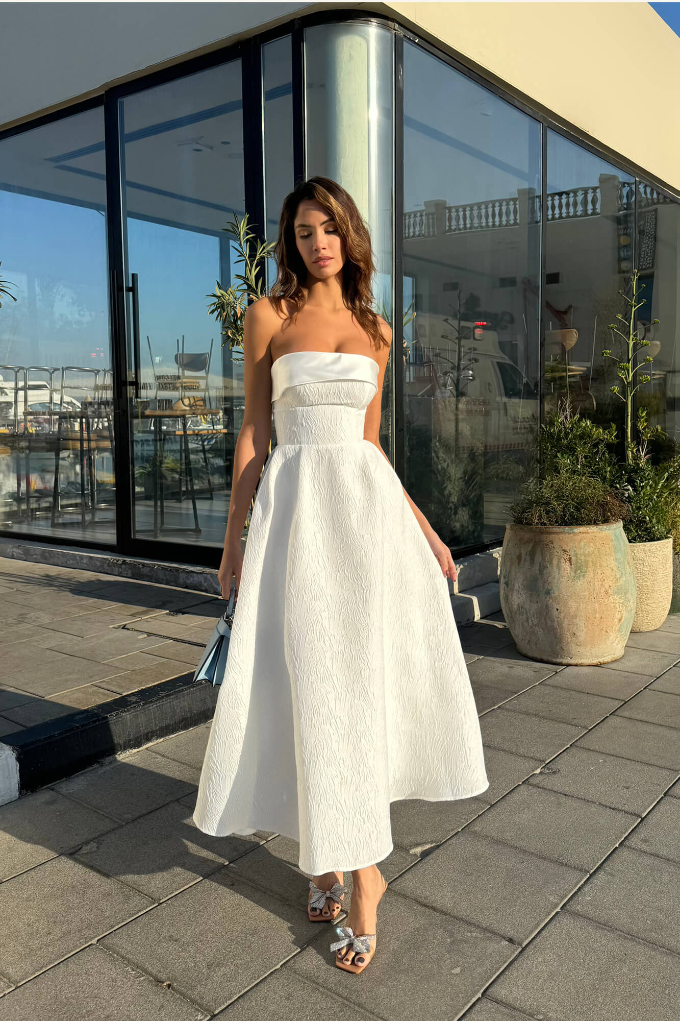 Jacquard Midi Dress with Satin Turn-up
