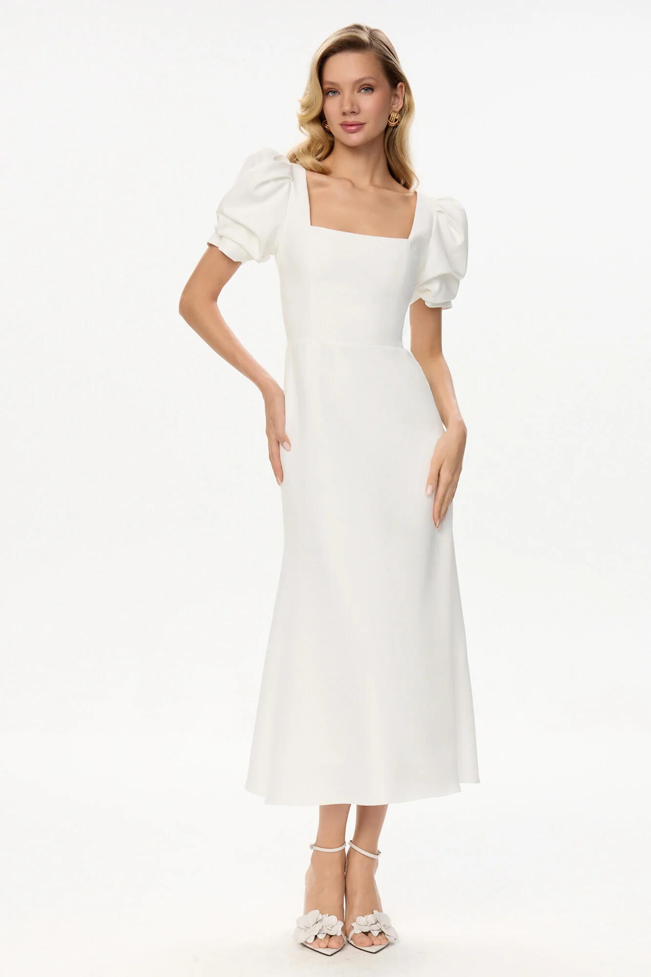 Godet Silhouette Square Neck Midi Dress