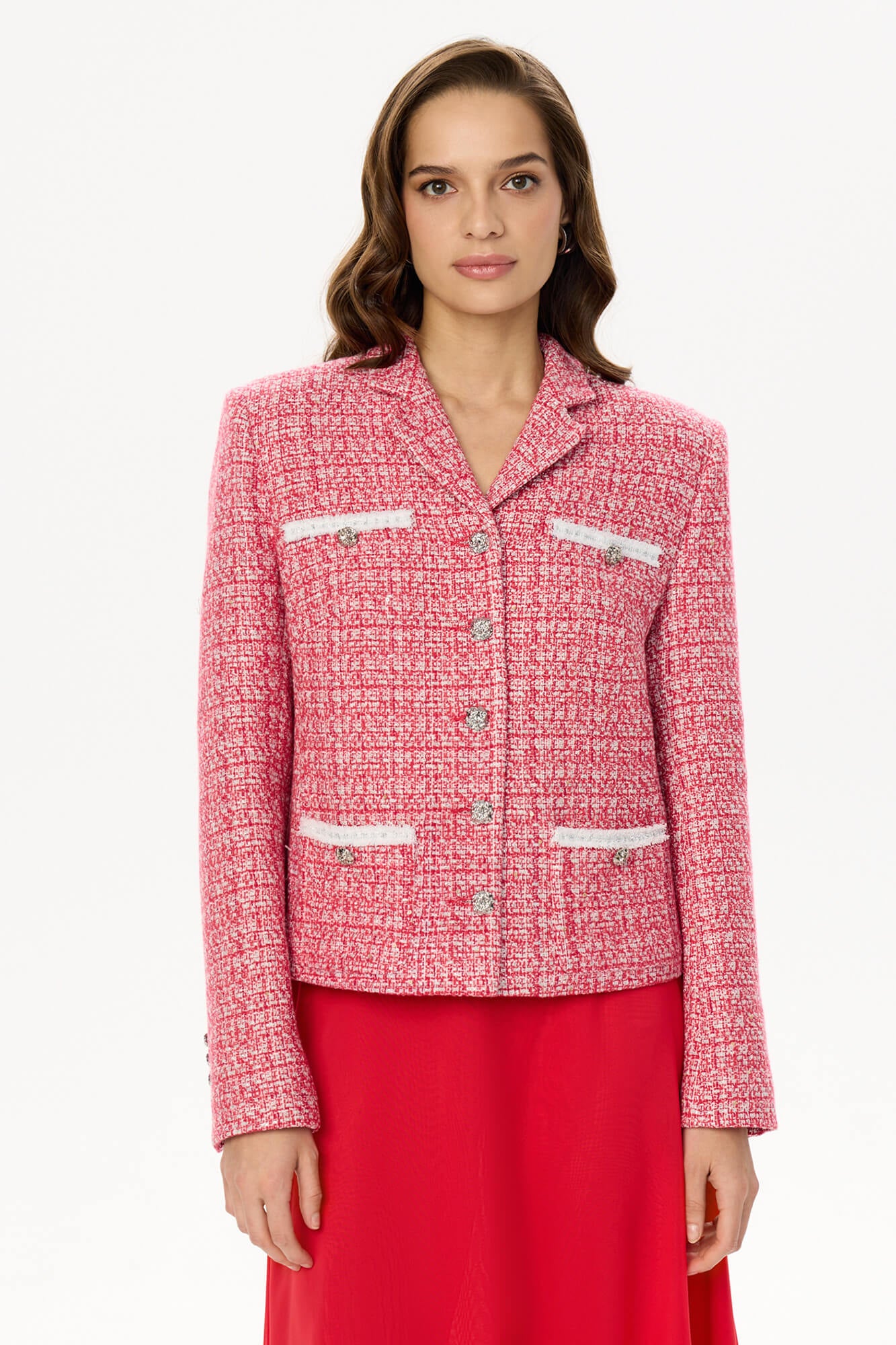 Single Breasted Velvet Trim Plaid Jacket