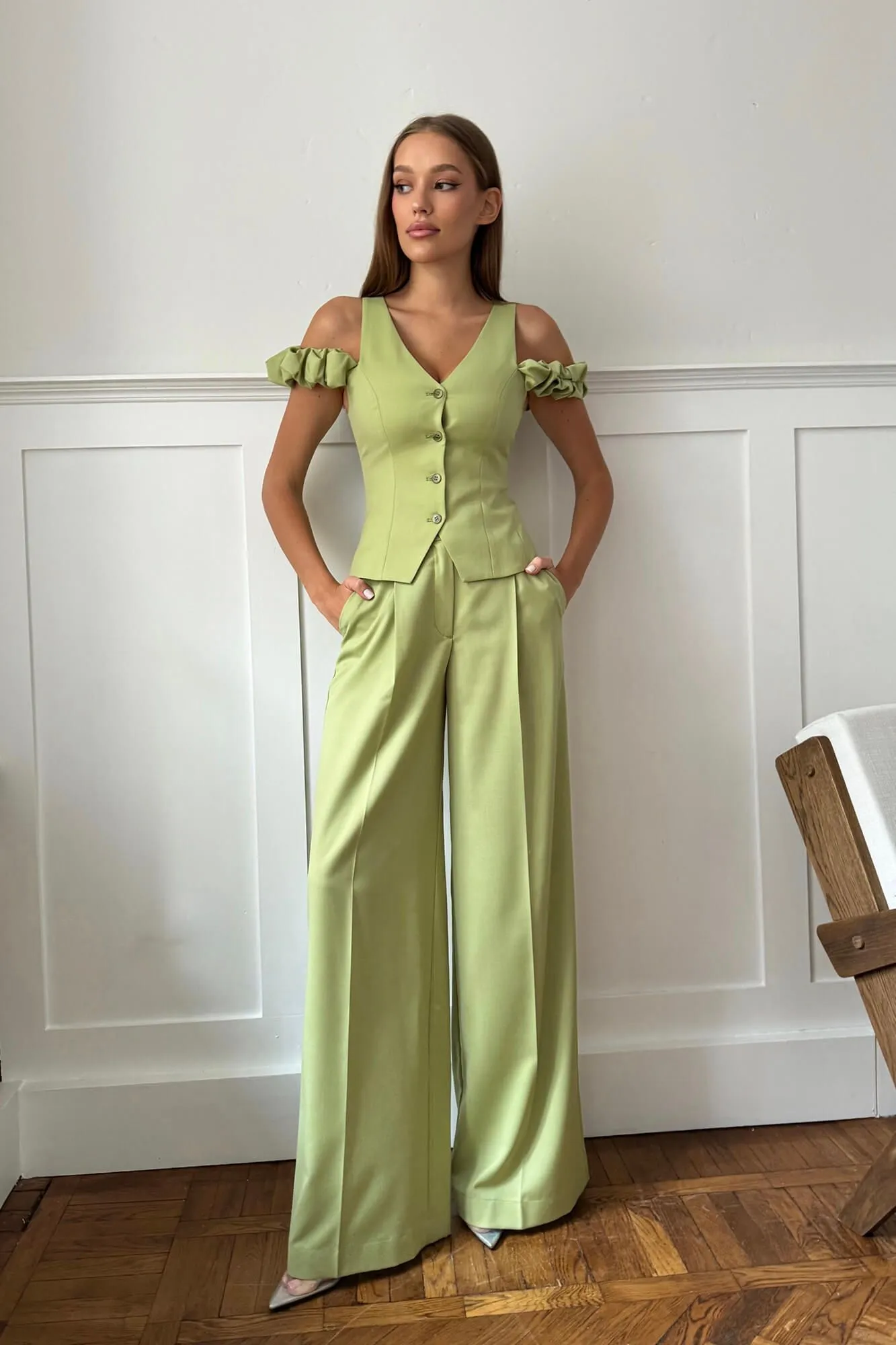 Pleated Wide Leg Trousers