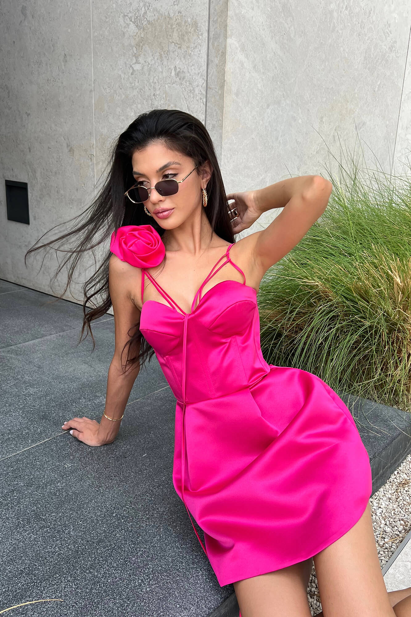 Rose Detail Bell Corset Mini Dress