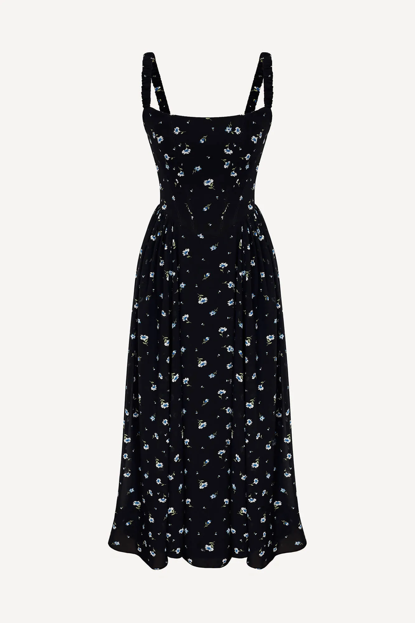 Strap Midi Dress with Corset-Style Bodice