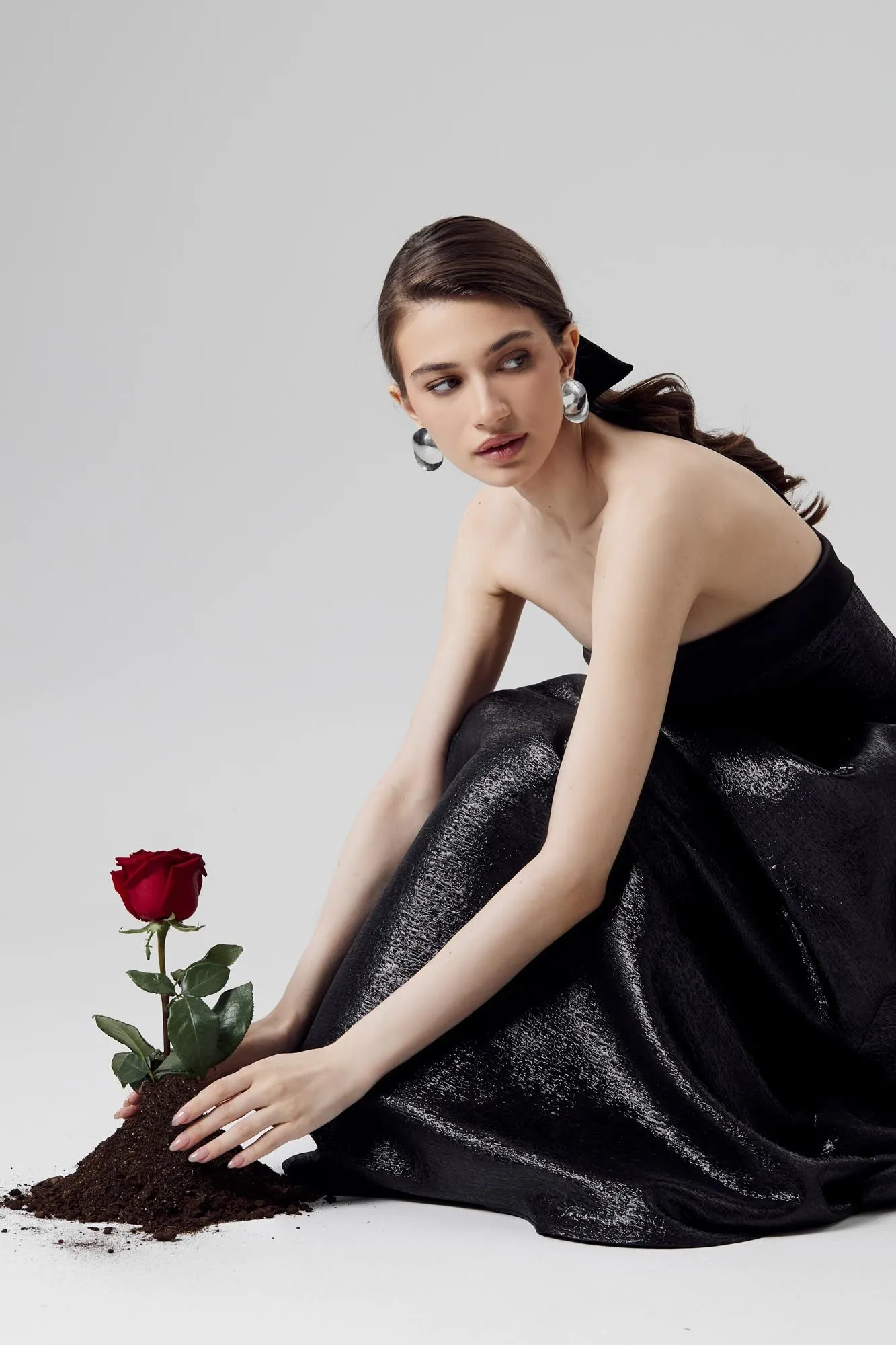 Jacquard Midi Dress with Turn-up