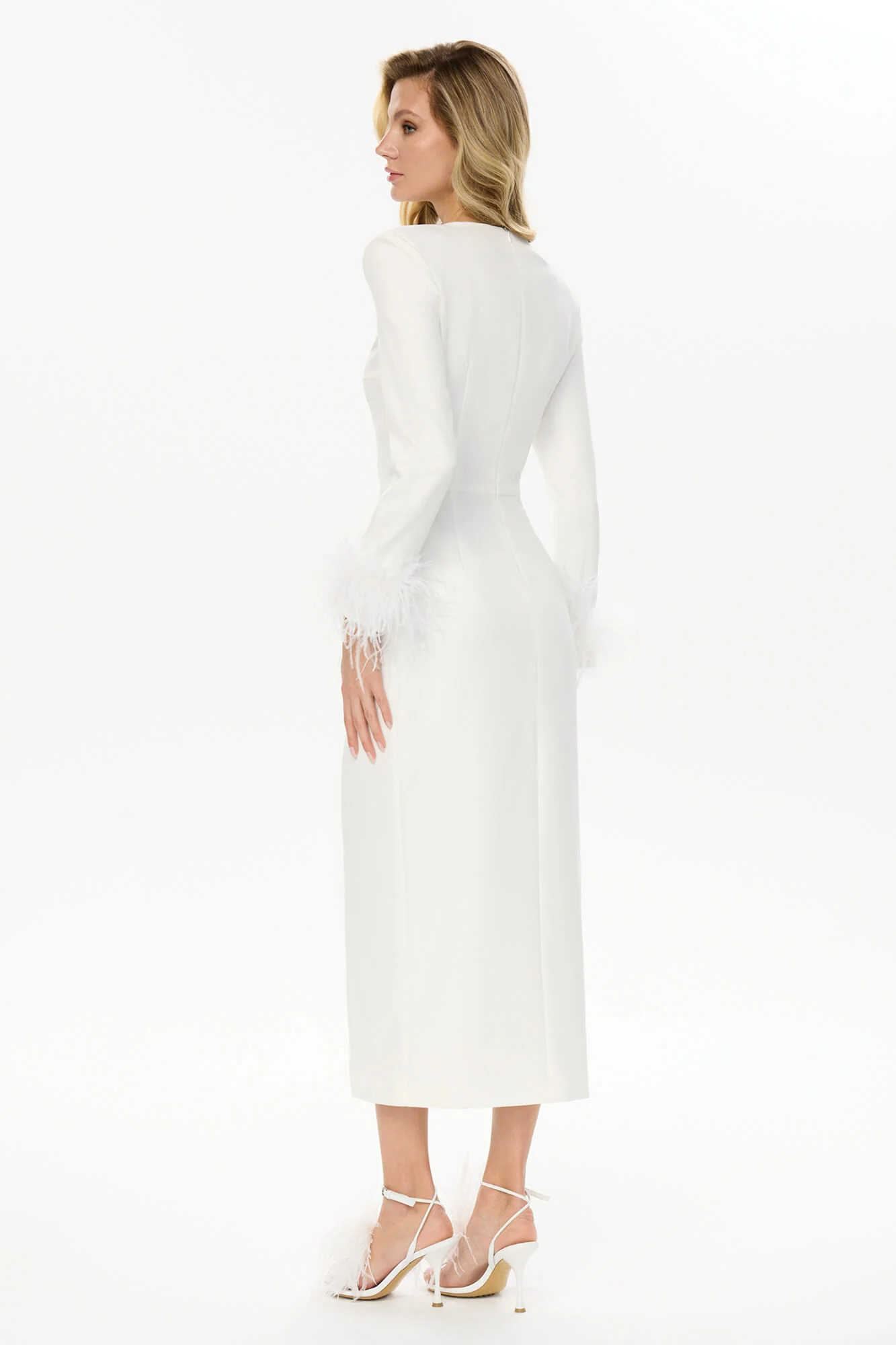 Wrap Feather Sleeve Midi Dress