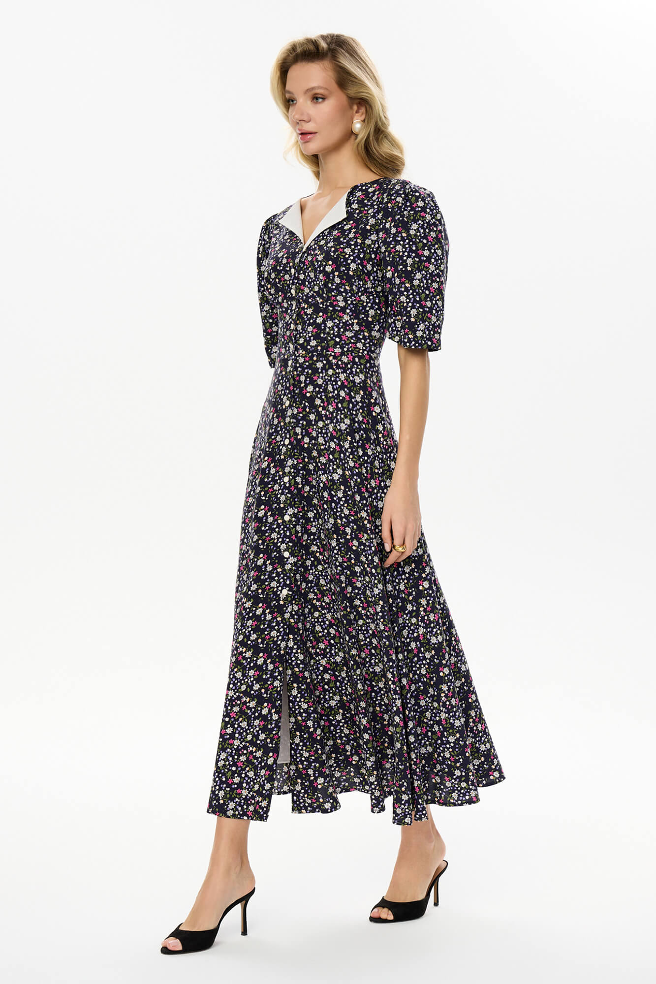 Short Sleeve Buttoned Midi Dress