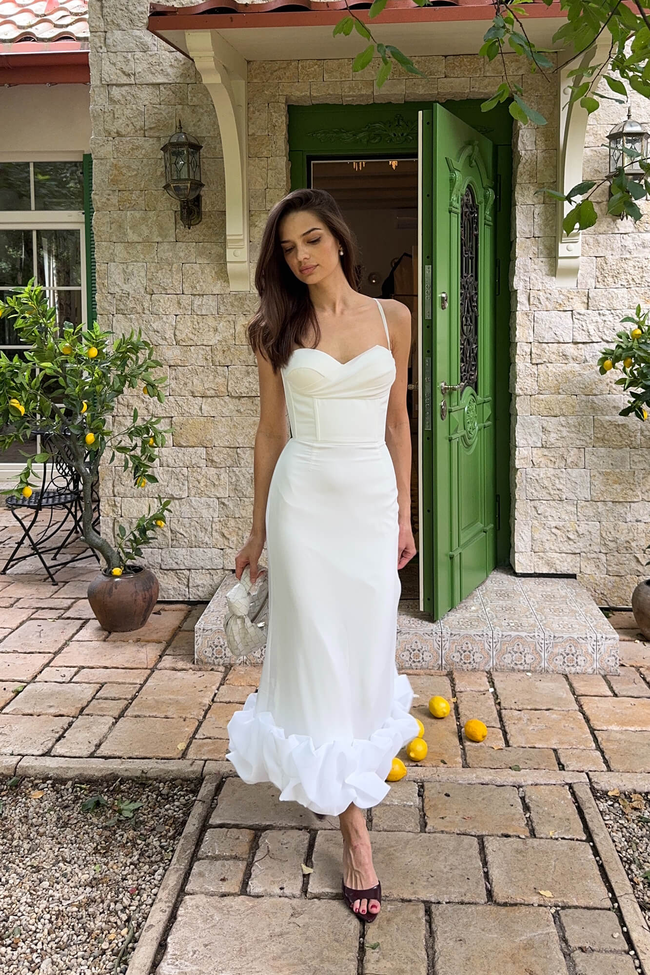 Draped Bodice Bottom Flounced Bustier Dress