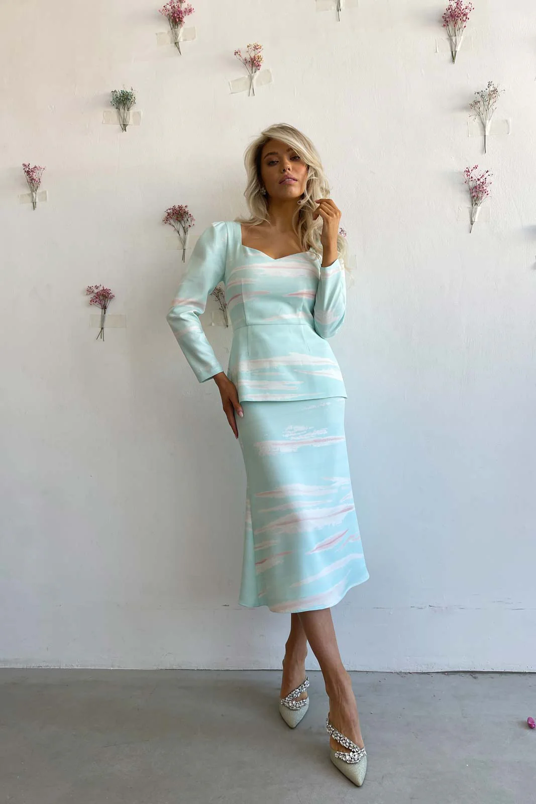 Blue Print Midi Skirt