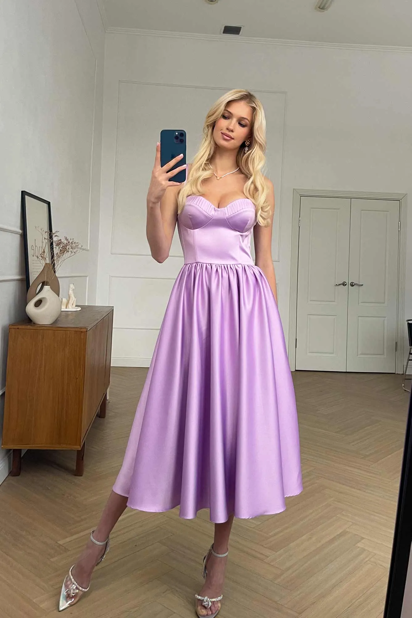 Bustier Pleated Bust Cups Midi Dress