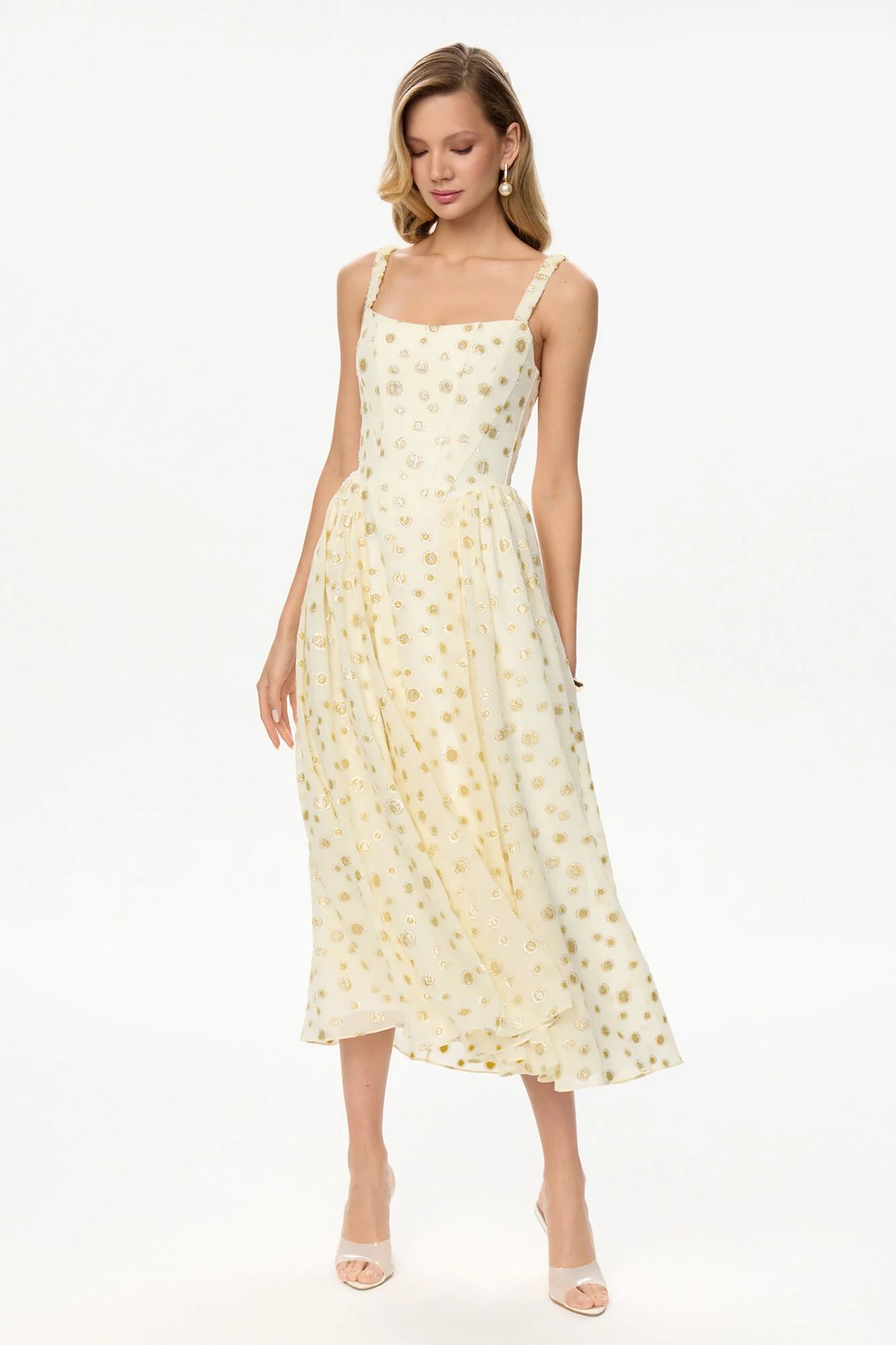 Strap Midi Dress with Corset-Style Bodice