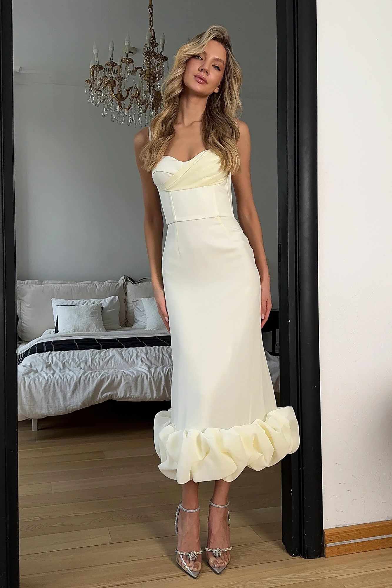 Draped Bodice Bottom Flounced Bustier Dress