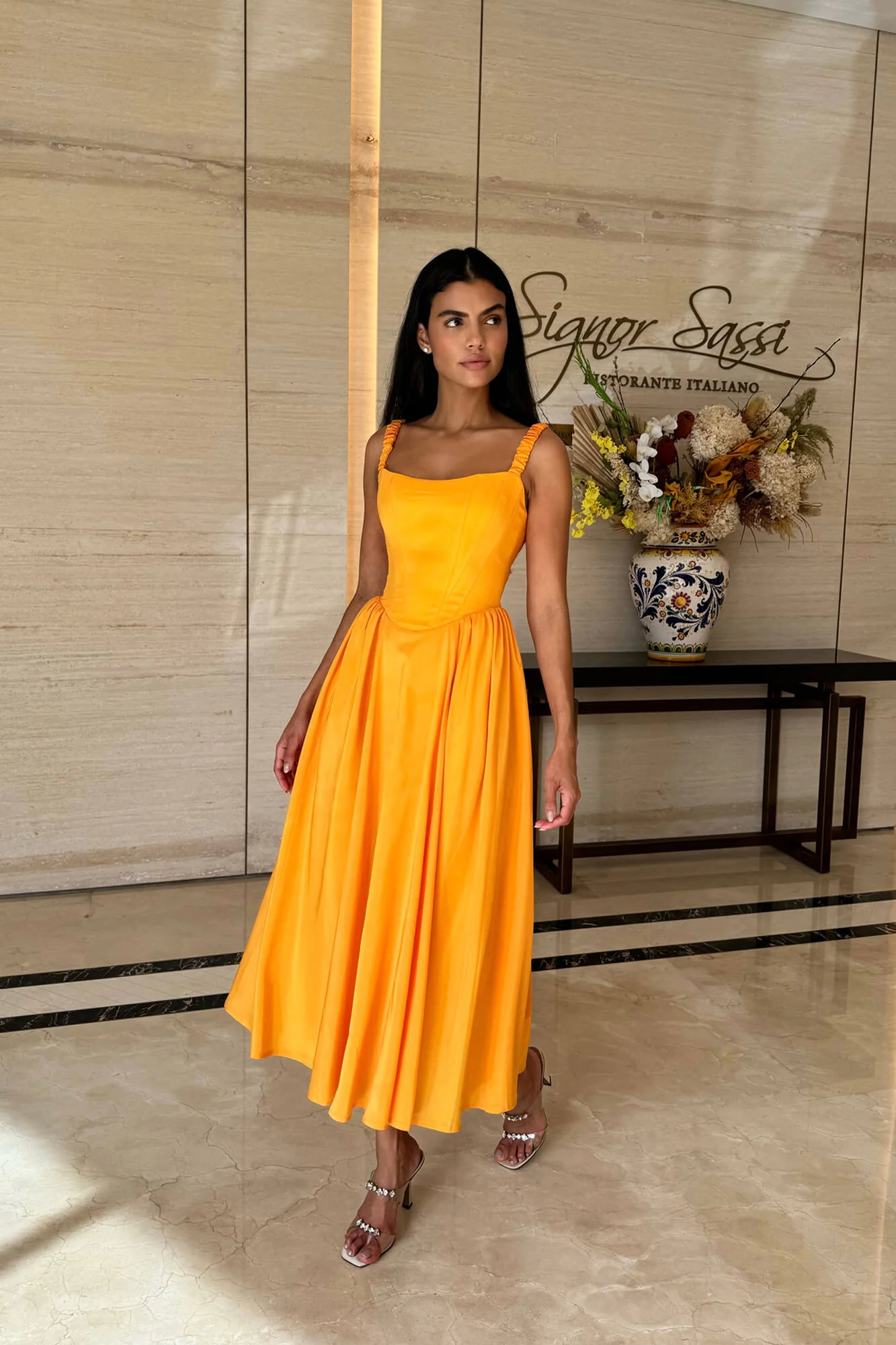 Tuck Corset Top Midi Dress