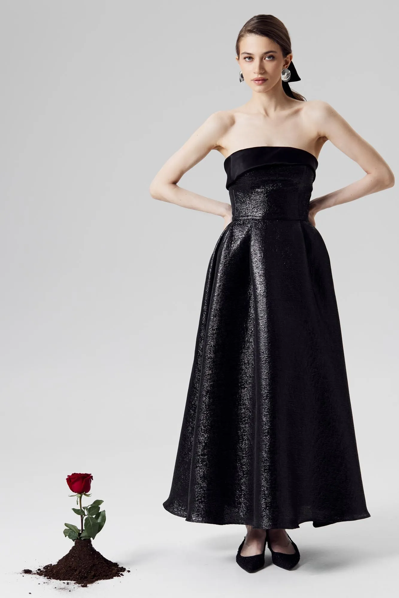 Jacquard Midi Dress with Turn-up