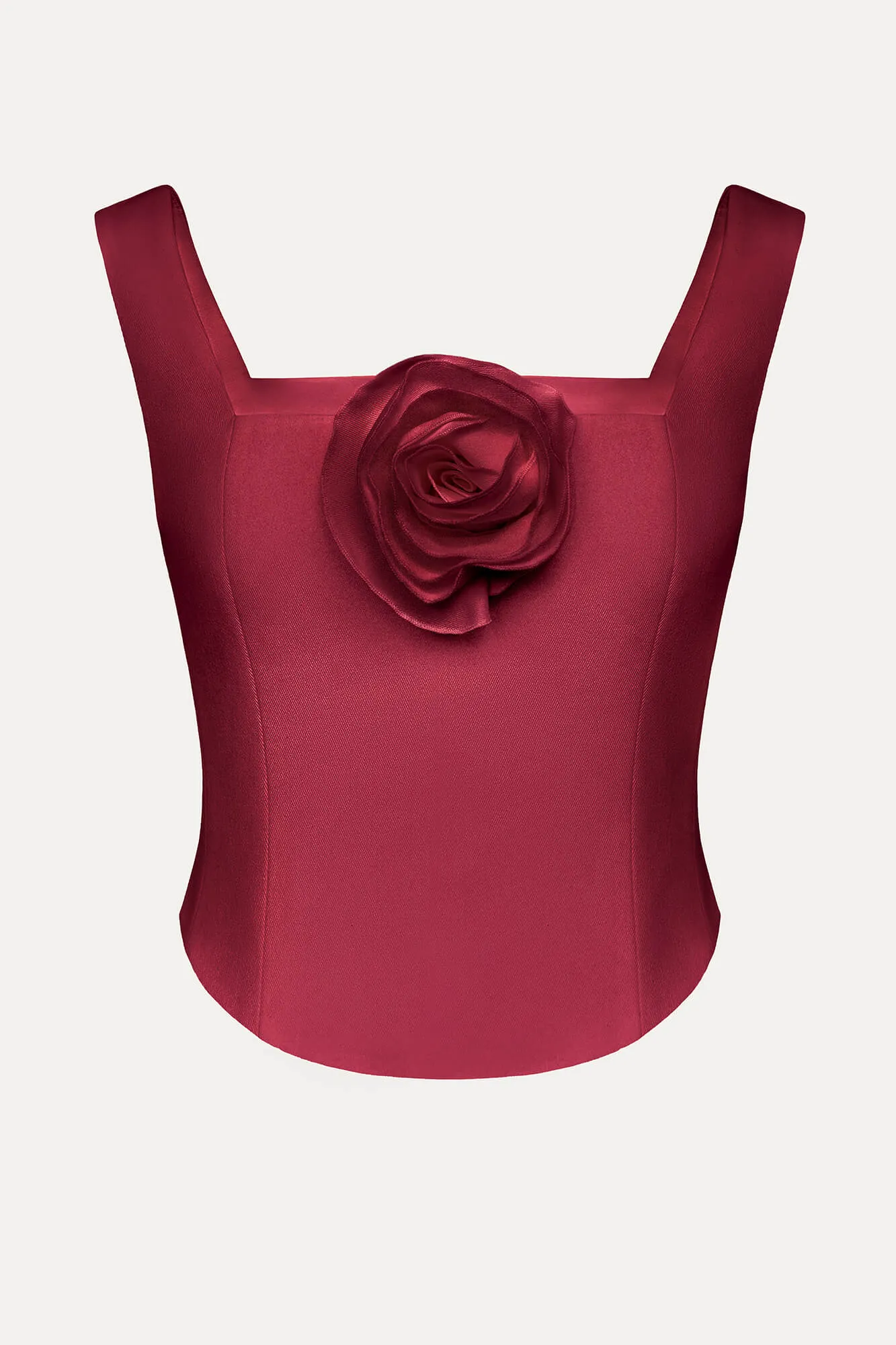 Satin Square Neck Top with removable rose