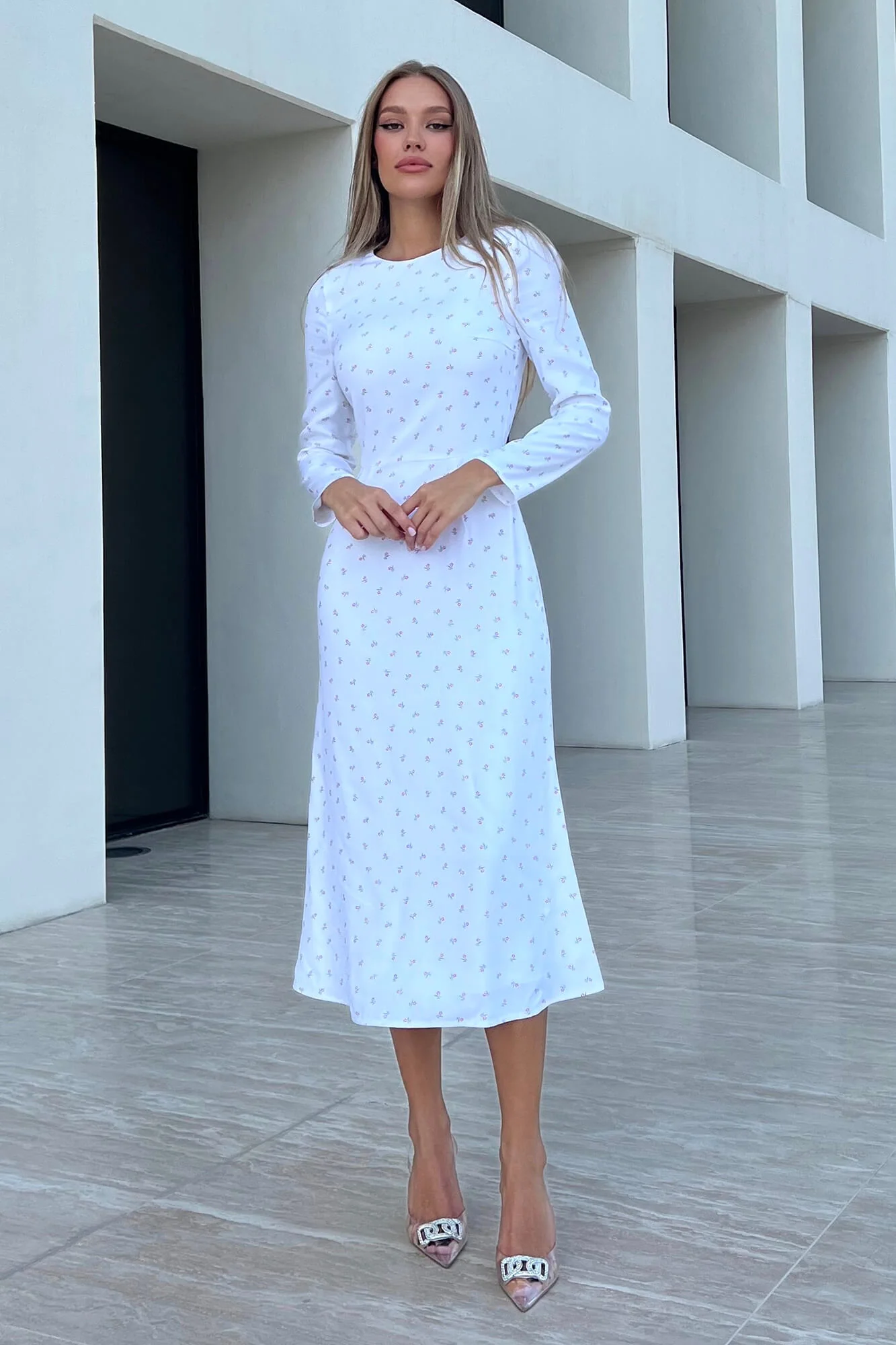 Godet Silhouette Long Sleeve Midi Dress