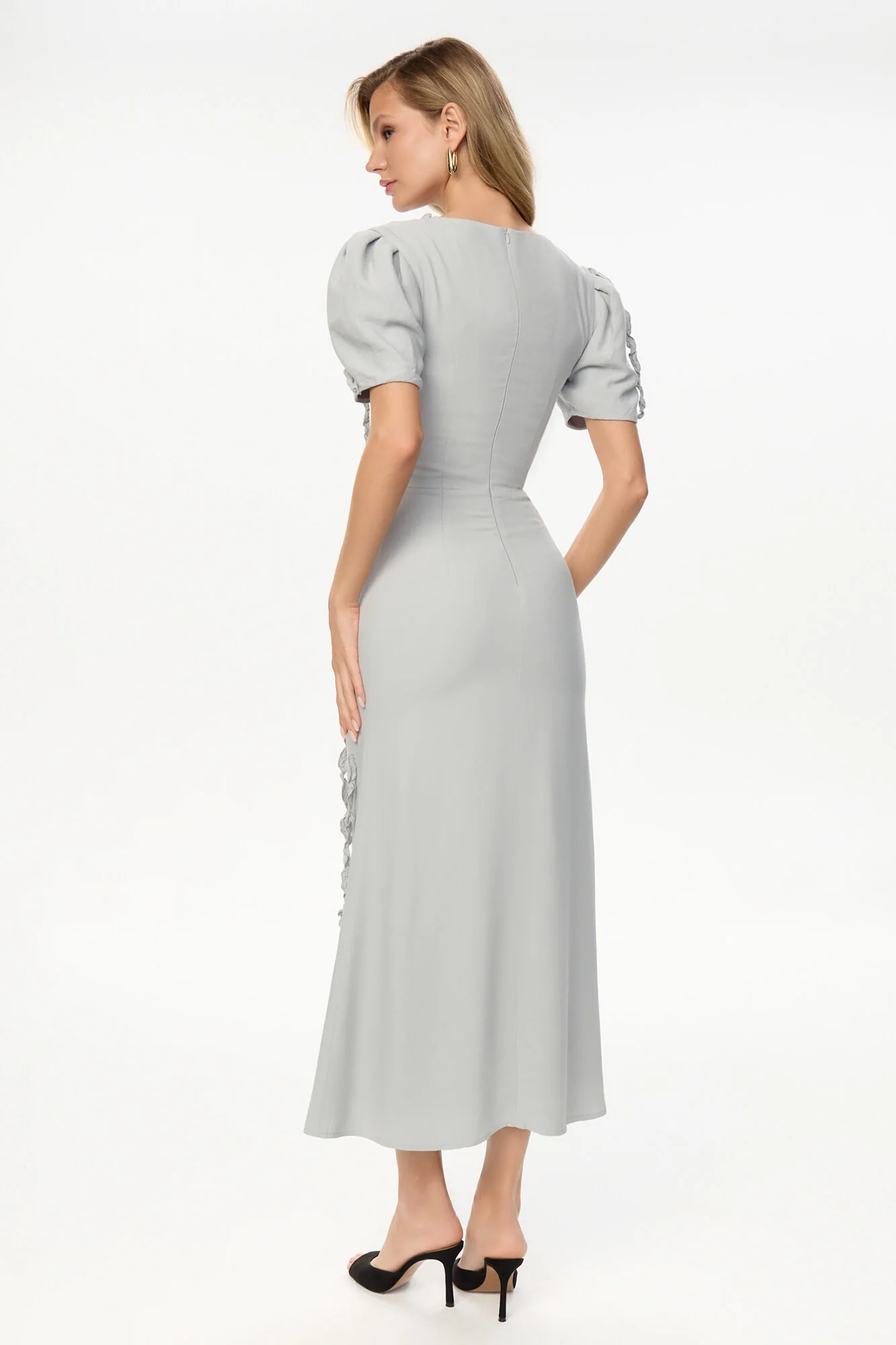 Short Sleeve Ruffle Detail Midi Dress