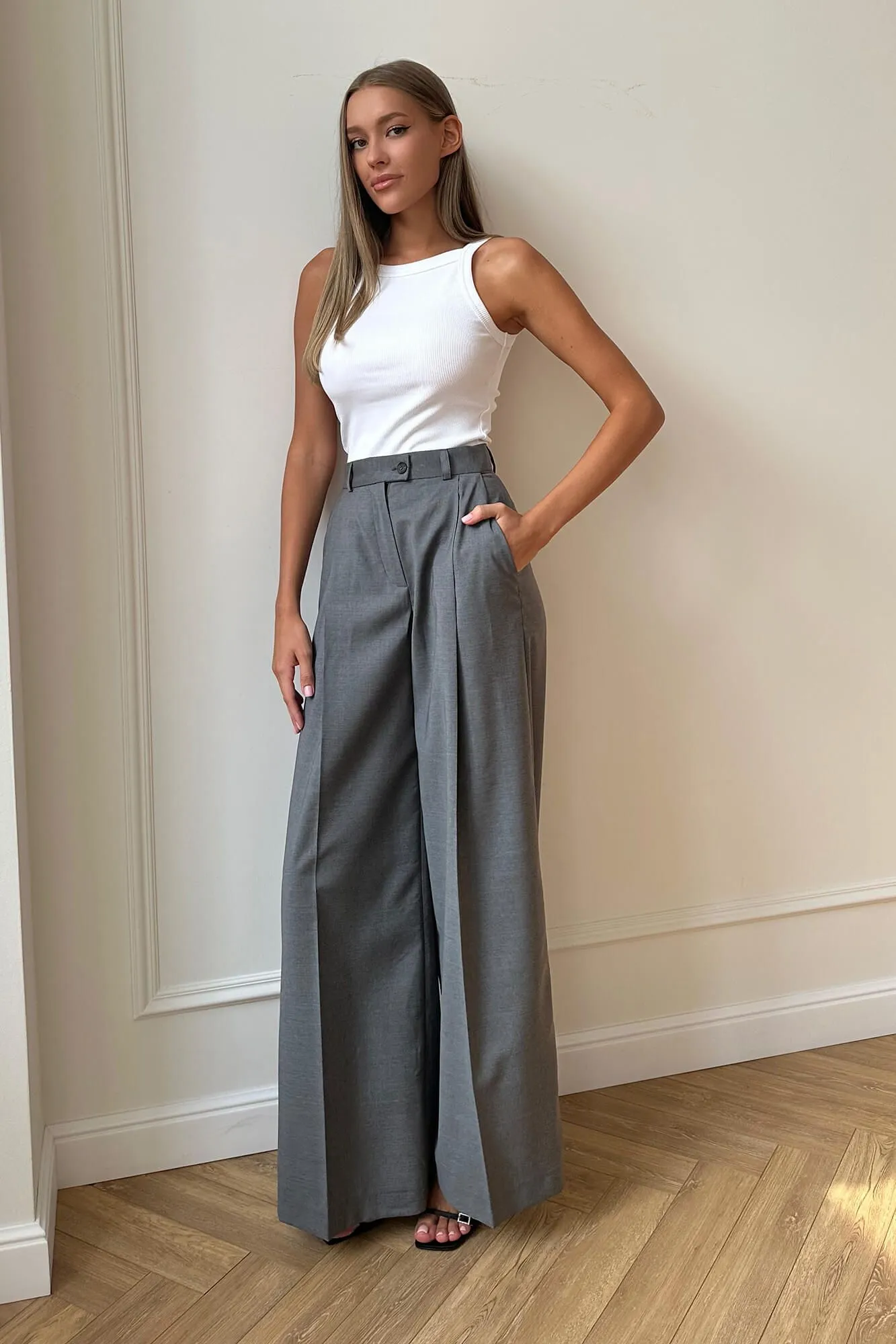 Pleated Wide Leg Trousers