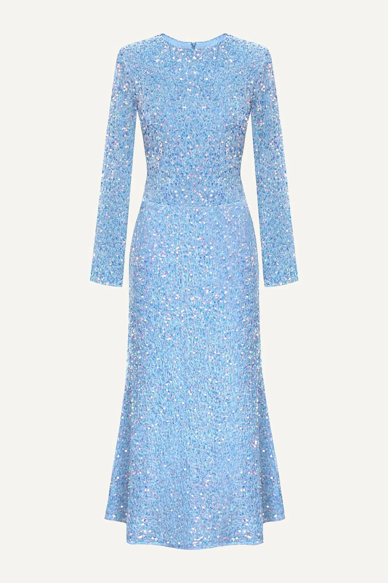 Sequin Decorated Velvet Long Sleeve Midi Dress