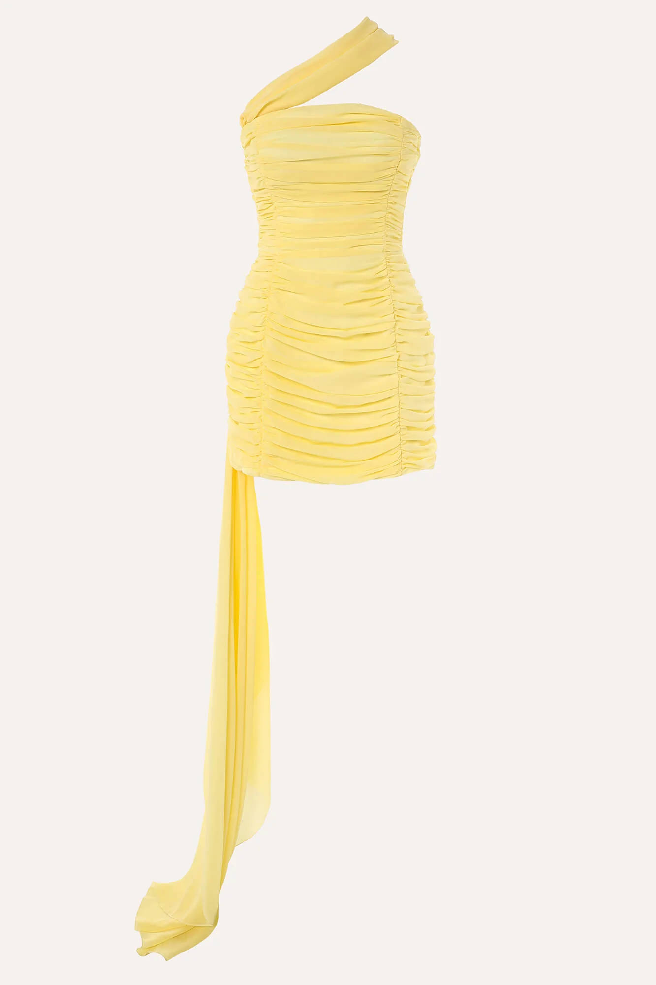 Draped Chiffon Train Mini Dress