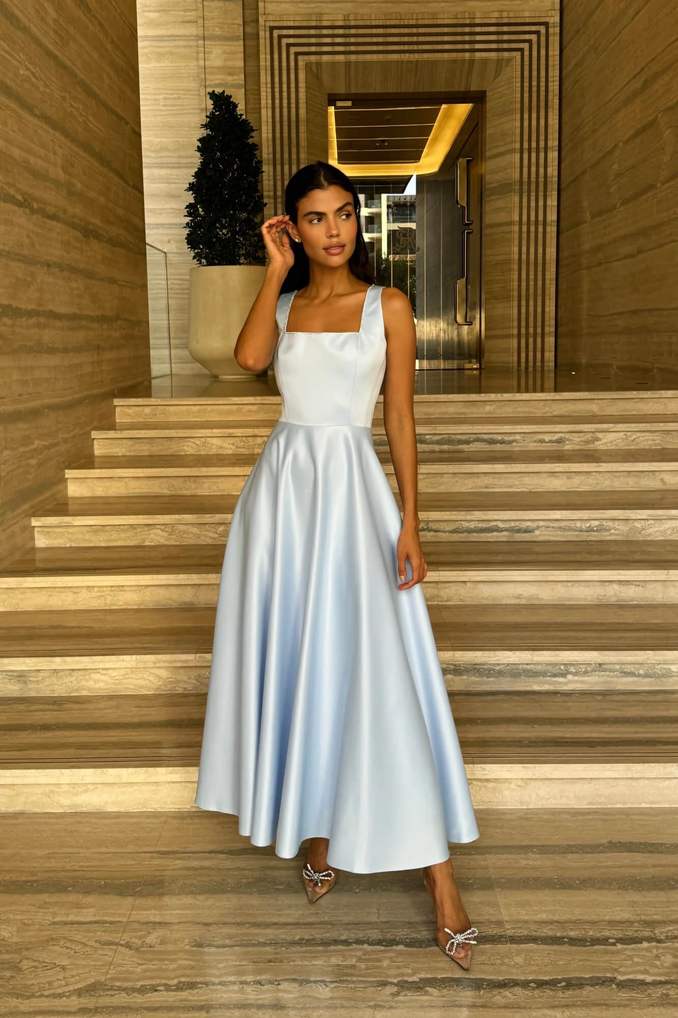 Strap Decorated Bodice Midi Dress