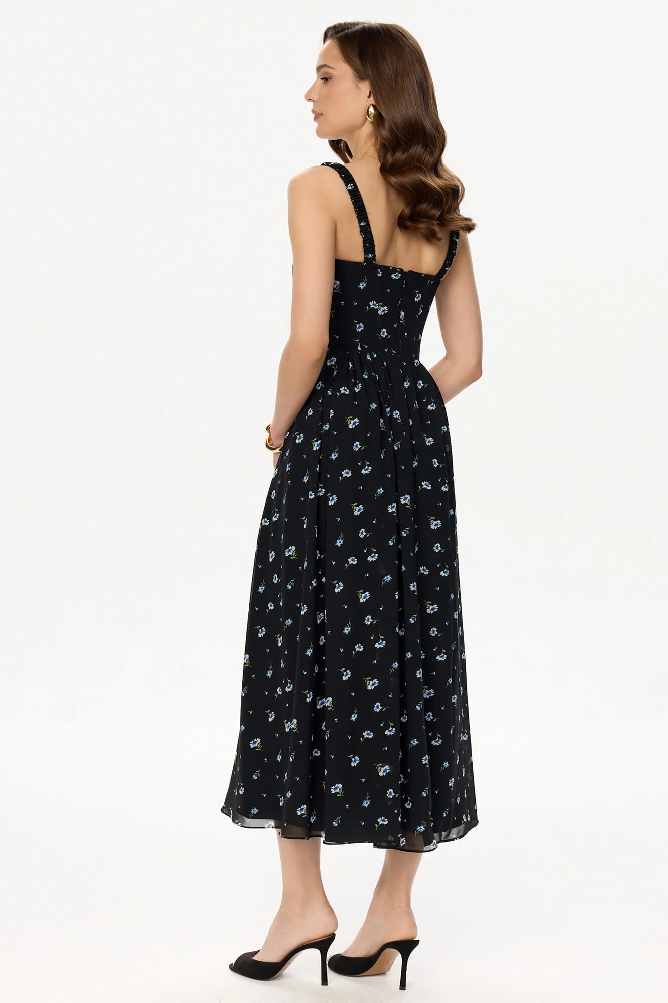 Strap Midi Dress with Corset-Style Bodice