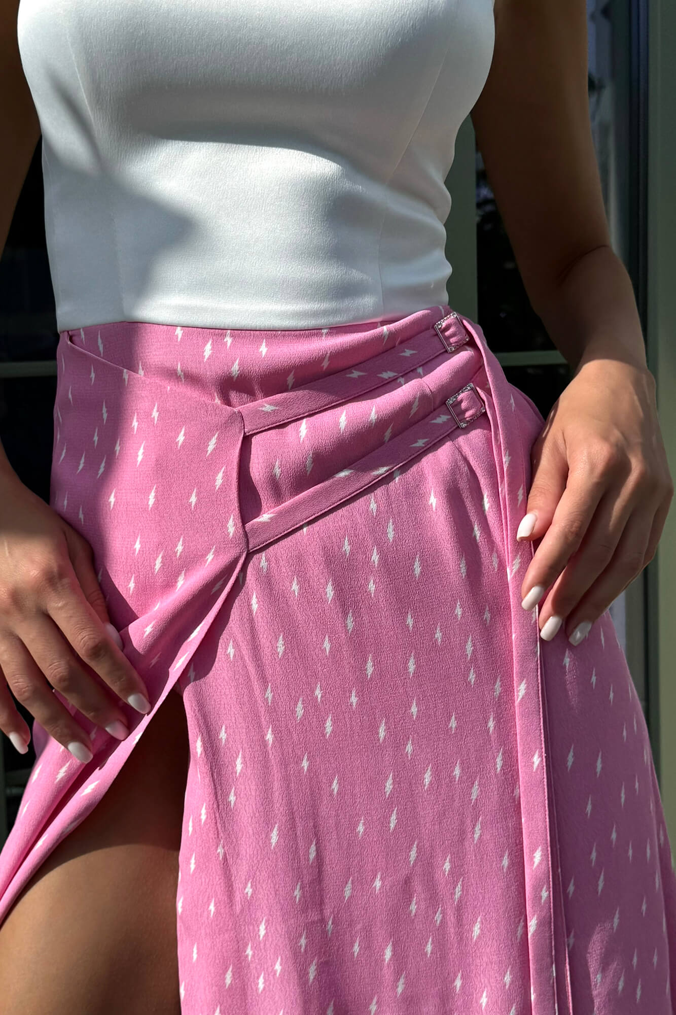 Satin Bodice Decorated Straps Dress