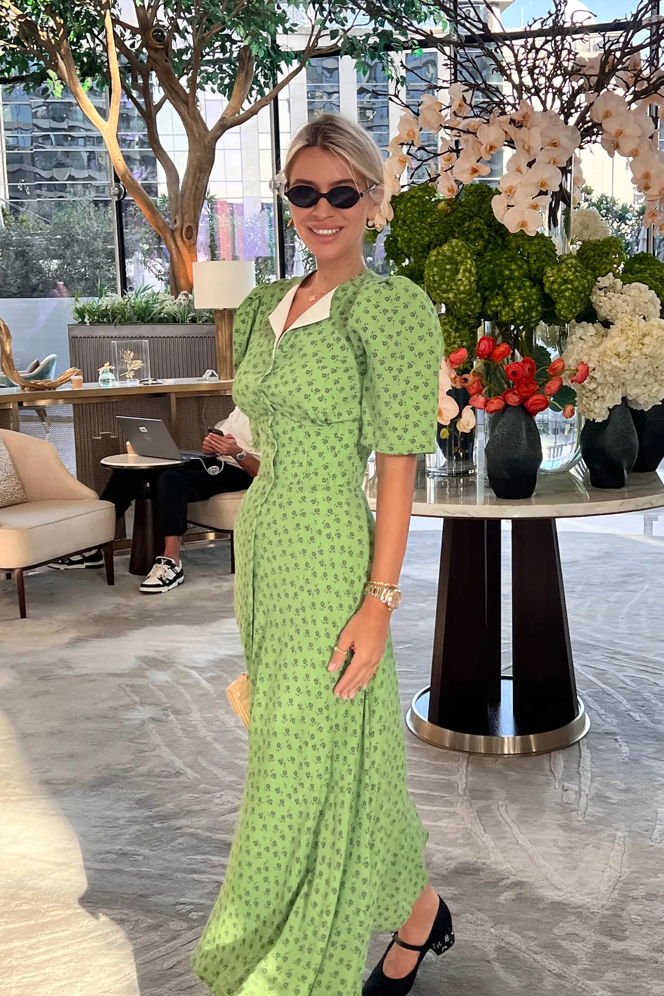 Short Sleeve Buttoned Midi Dress