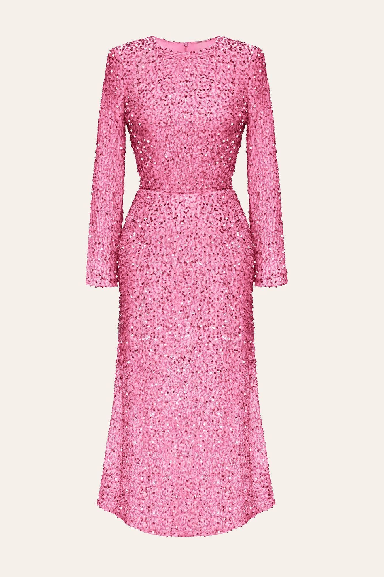 Sequin Decorated Velvet Long Sleeve Midi Dress