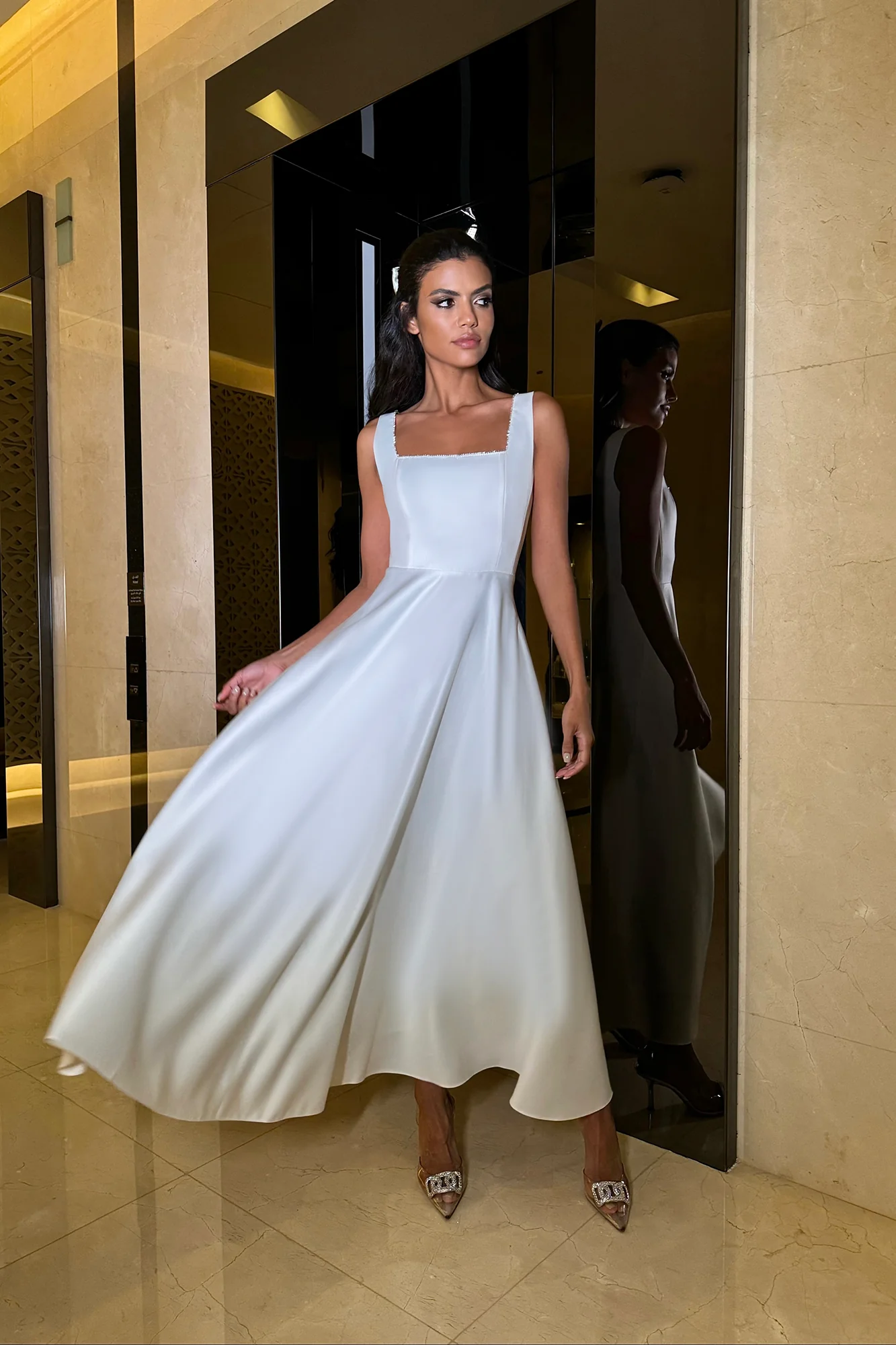Strap Decorated Bodice Midi Dress
