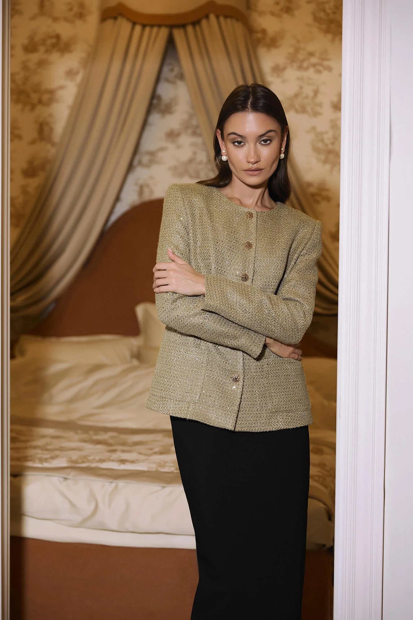 Single-Breasted Collarless Jacket