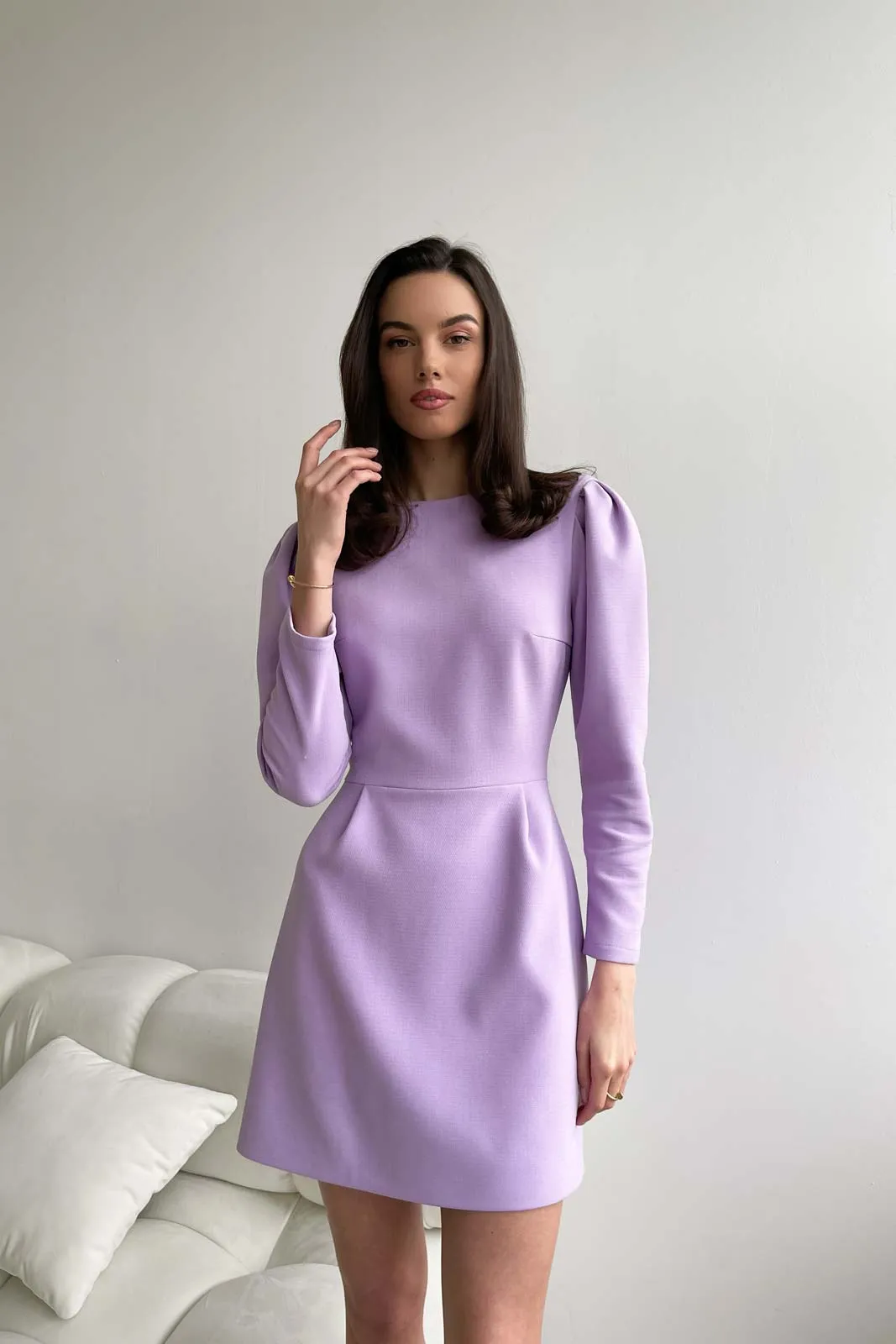 Pleated Long Sleeve Mini Dress