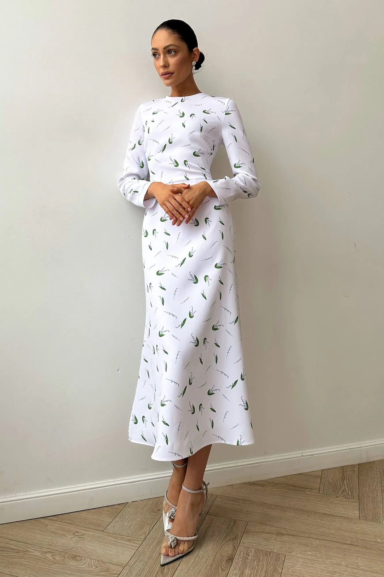 Godet Silhouette Long Sleeve Midi Dress